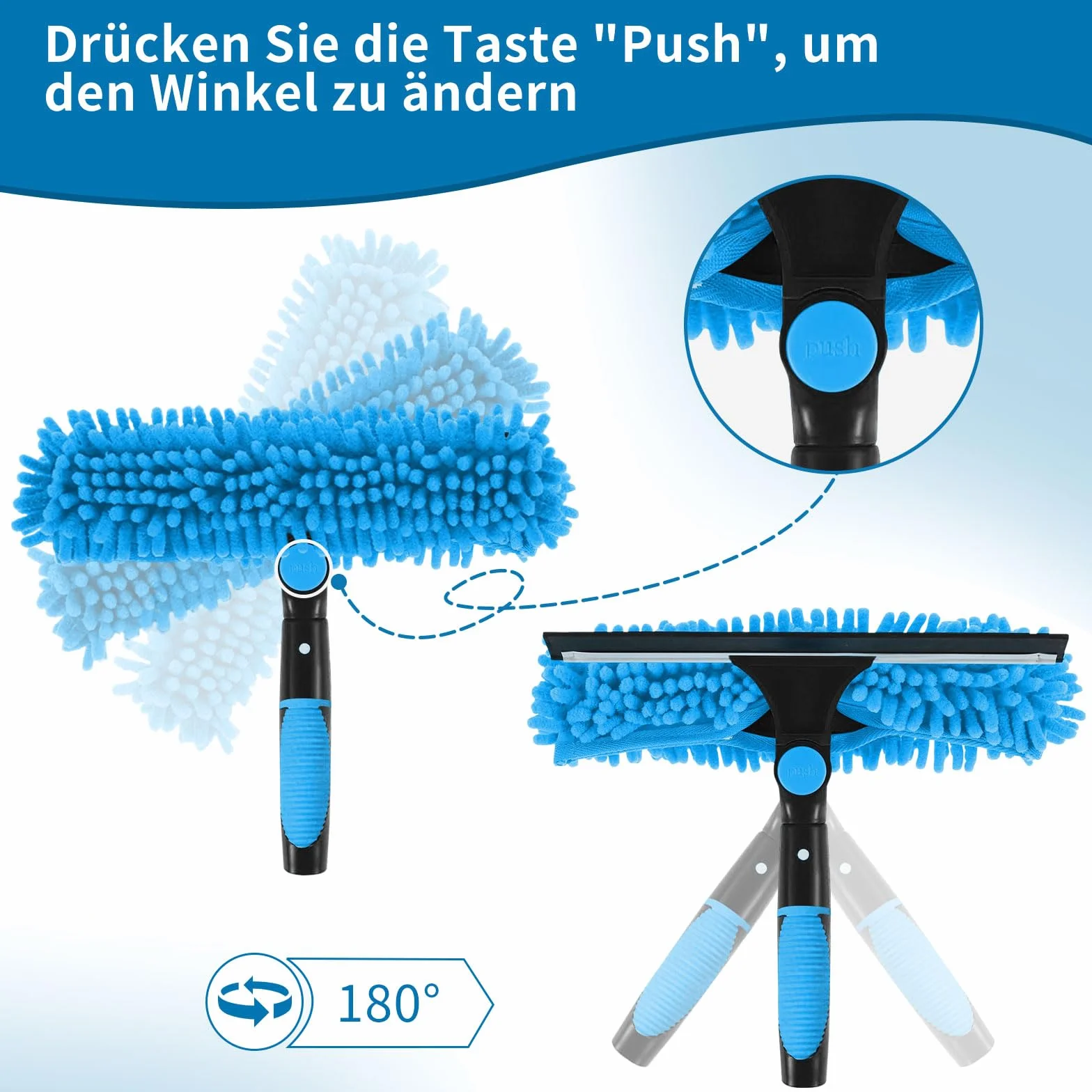 MLOQI Set sgocciolatore finestre telescopico 180 cm pulitore 2 in 1 vetri auto Blu