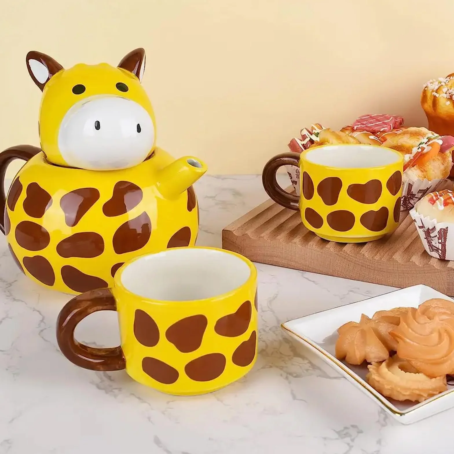 Ceramiche Teiera Set con 2 Tazze da Tè, Servizio da Tè in Porcellana Dipinta a Mano