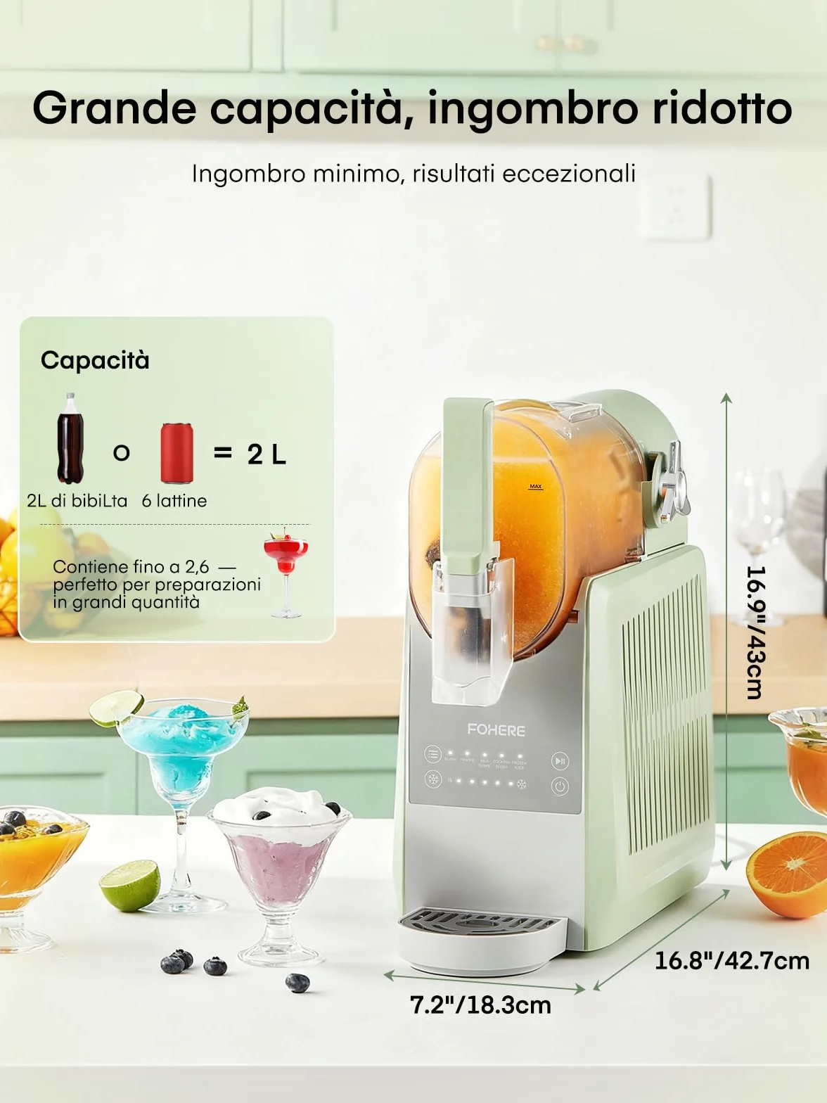 FOHERE Macchina per Granita 2,6L 5 Programmi Autopulizia