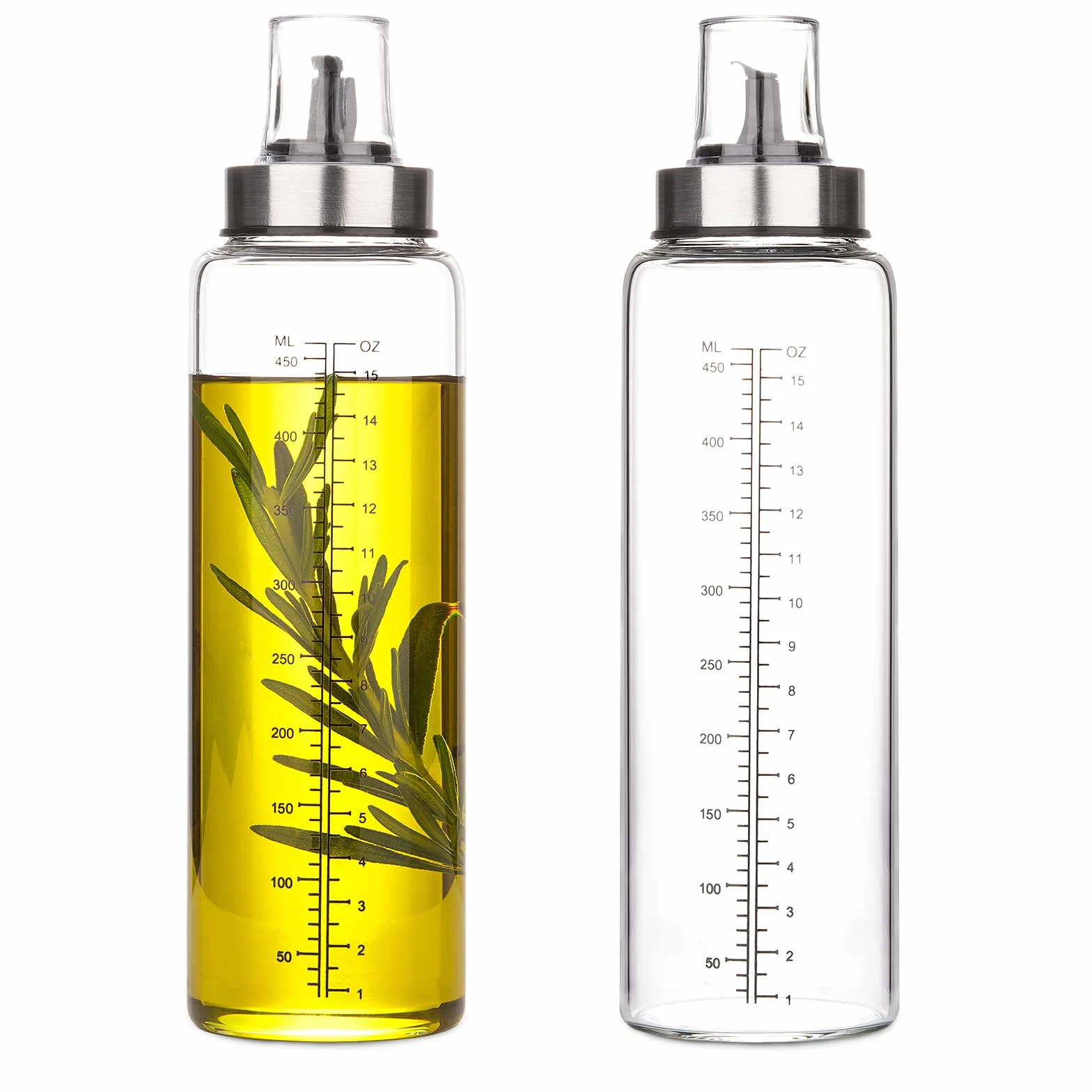 Hotder 2 bottiglie di olio da cucina con drizzler, 500 ml, in vetro, collo largo, facile da riempire e pulire, dispenser di olio a prova di perdite per olio d'oliva e aceto