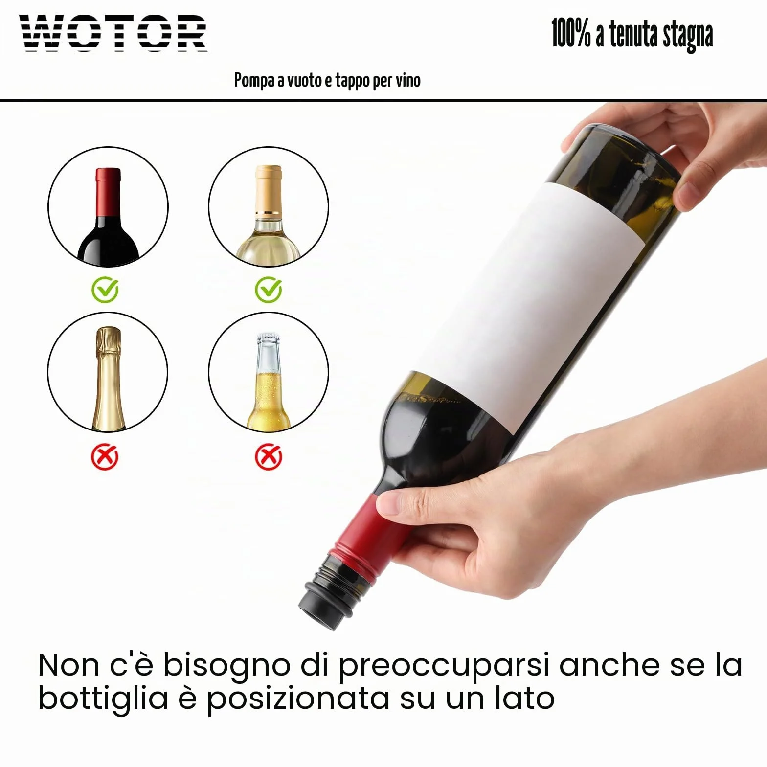 WOTOR Pompa sottovuoto per vino con 4 tappi riutilizzabili