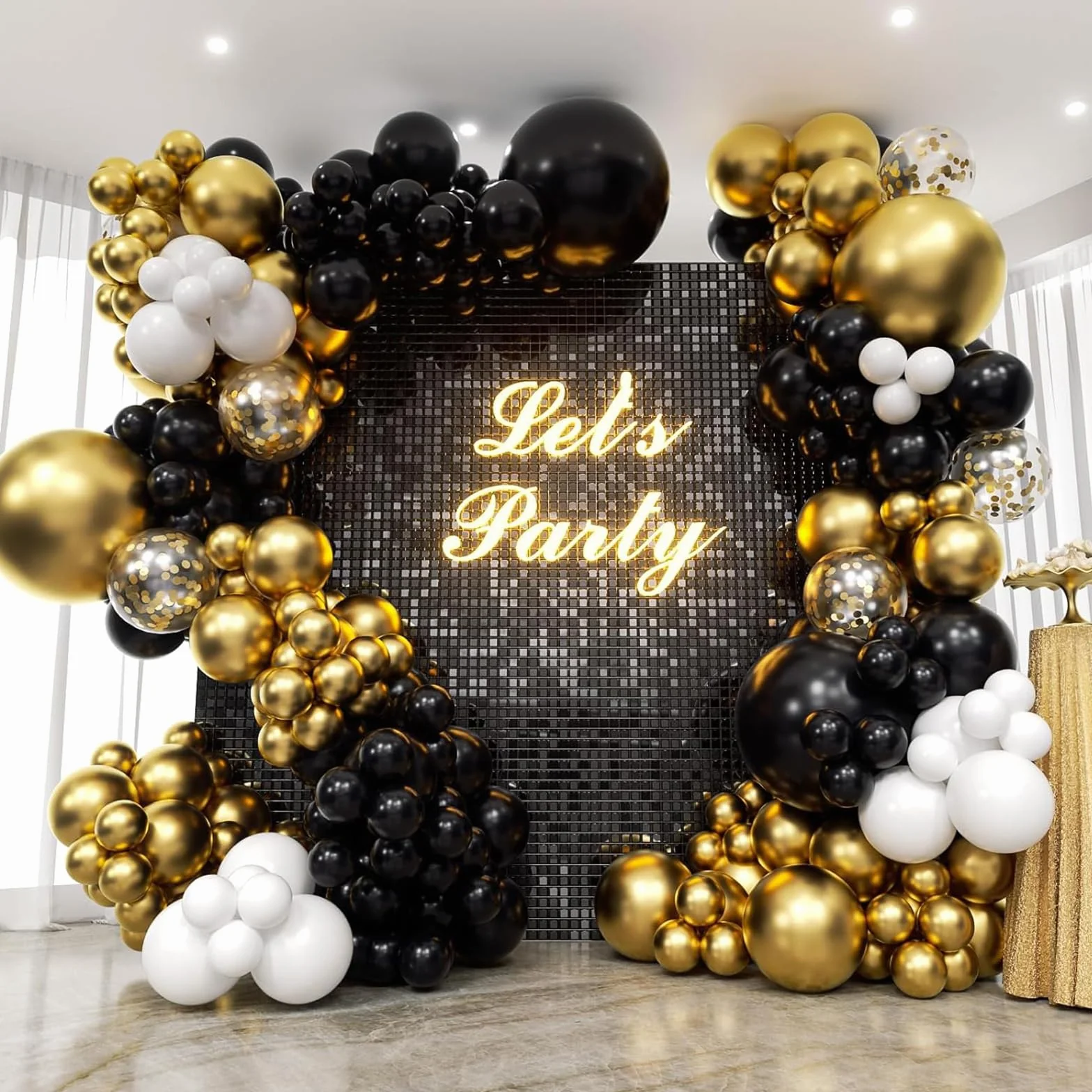 Kit Arco di Palloncini in Oro Nero,132 Kit Ghirlanda Arco di Palloncini Neri e Oro con Ghirlanda di Palloncini in Oro Nero Bianco per Uomo Decorazione Festa di Compleanno per Ragazzo,Laurea,Capodanno
