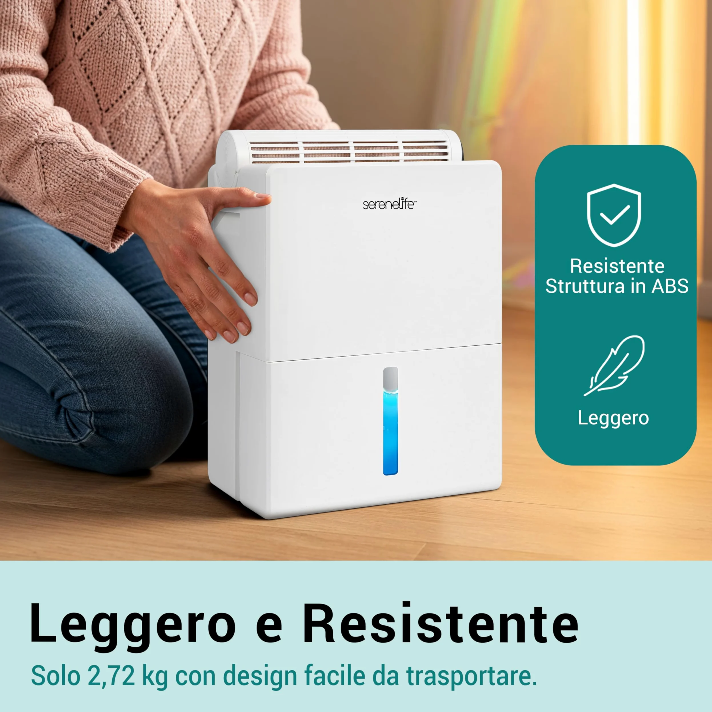 SereneLife Deumidificatore 2-in-1 Bianco 23 x 15 x 33 cm, Filtro Integrato, Serbatoio 2,7 L, Cilindro Removibile e Base Asciugatura, Timer, Modalità Sonno, Casa, Ufficio, Camera, Bagno, SLARP800WT