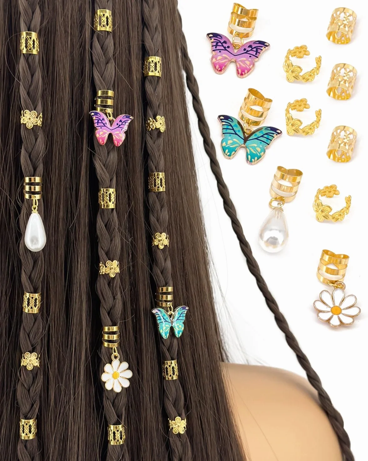 Gioielli Dreadlocks Trecce Clip, Accessori Capelli, Anelli per Capelli, Dreadlock Perline Clip a Spirale, 34PCS