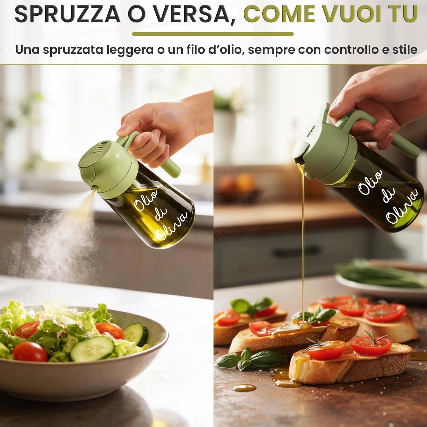 WELCOMAT Spruzzino Olio 470 ml 2 in 1 Nebulizzatore Vetro per Friggitrice ad Aria Insalata BBQ