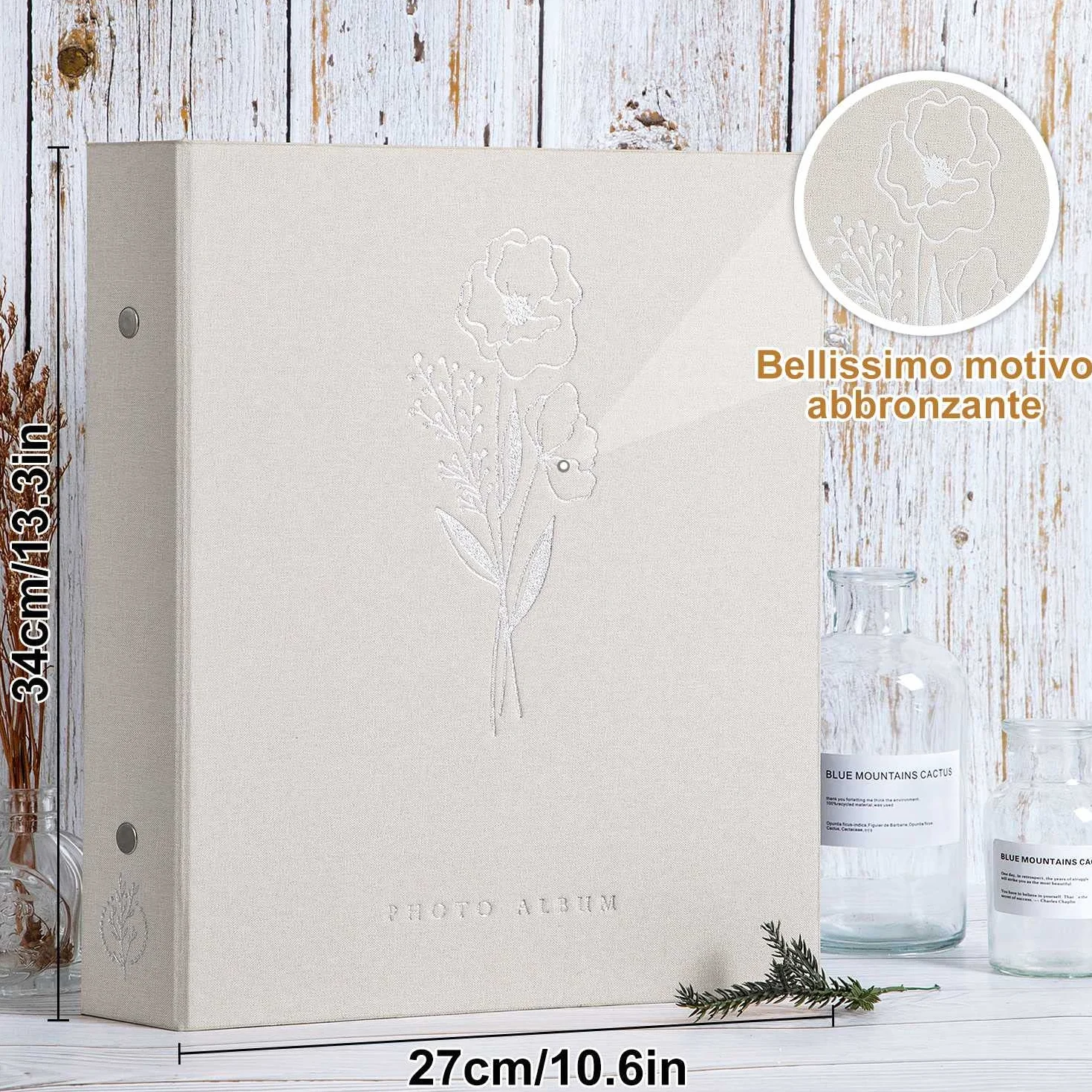 Lanpn Album Fotografico 10x15 400 con Tasche, Biancheria Porta Foto Album Portafoto Verticale Tascabile Tasca Beige