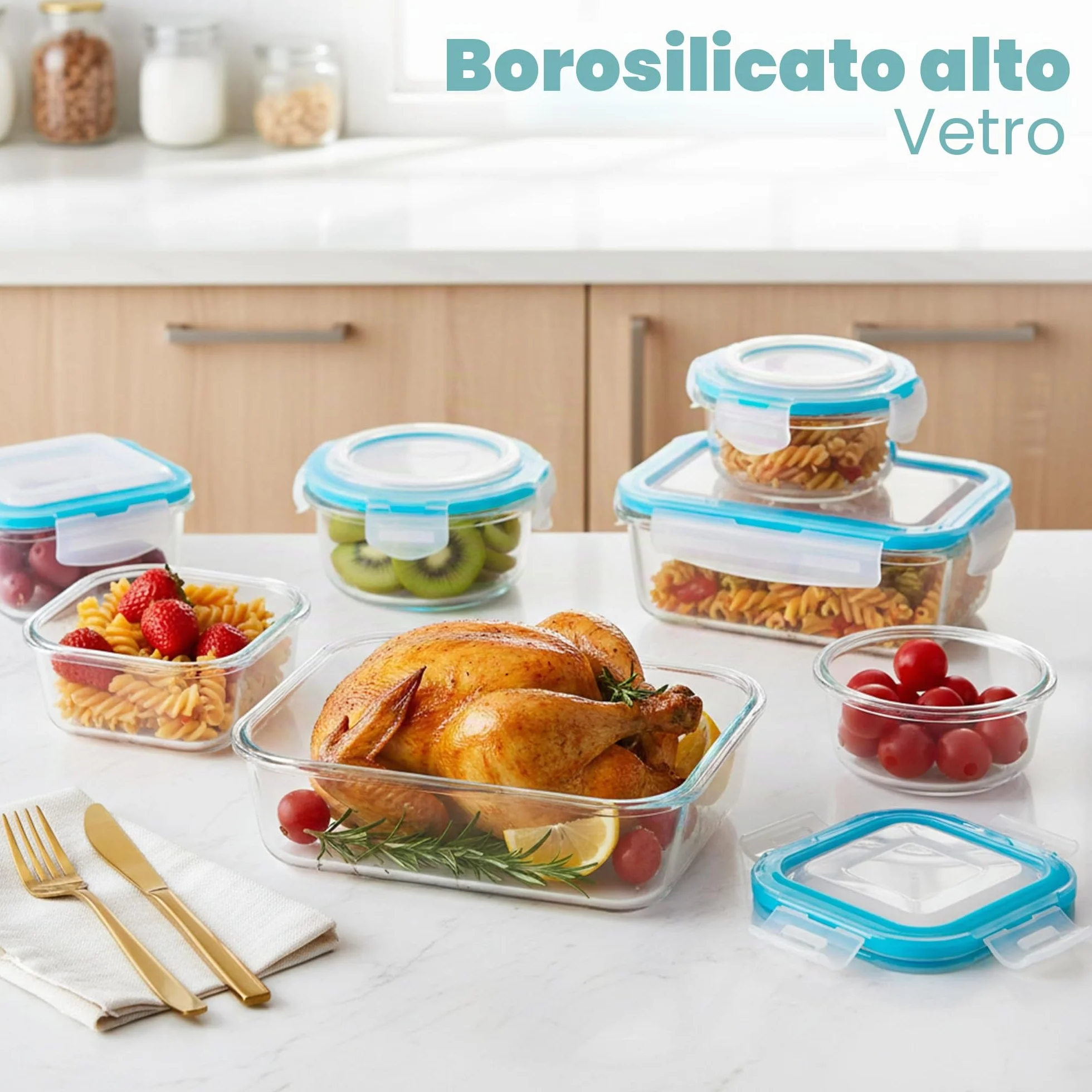 KICHLY Set contenitori vetro conservazione alimenti 18 pezzi ermetici senza BPA