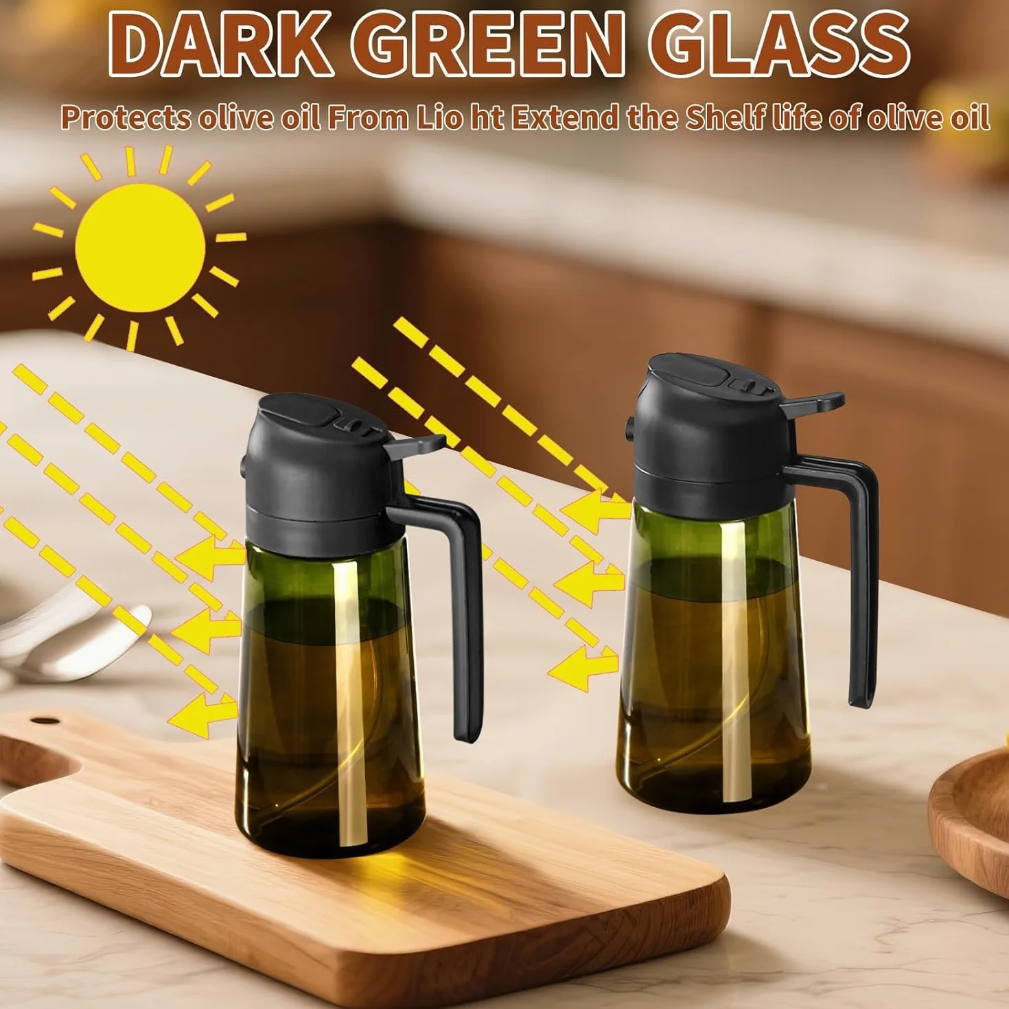 Spruzzatore Olio 470 ml Vetro Resistente alla Luce per Cucina Friggitrice Aria Insalata Barbecue