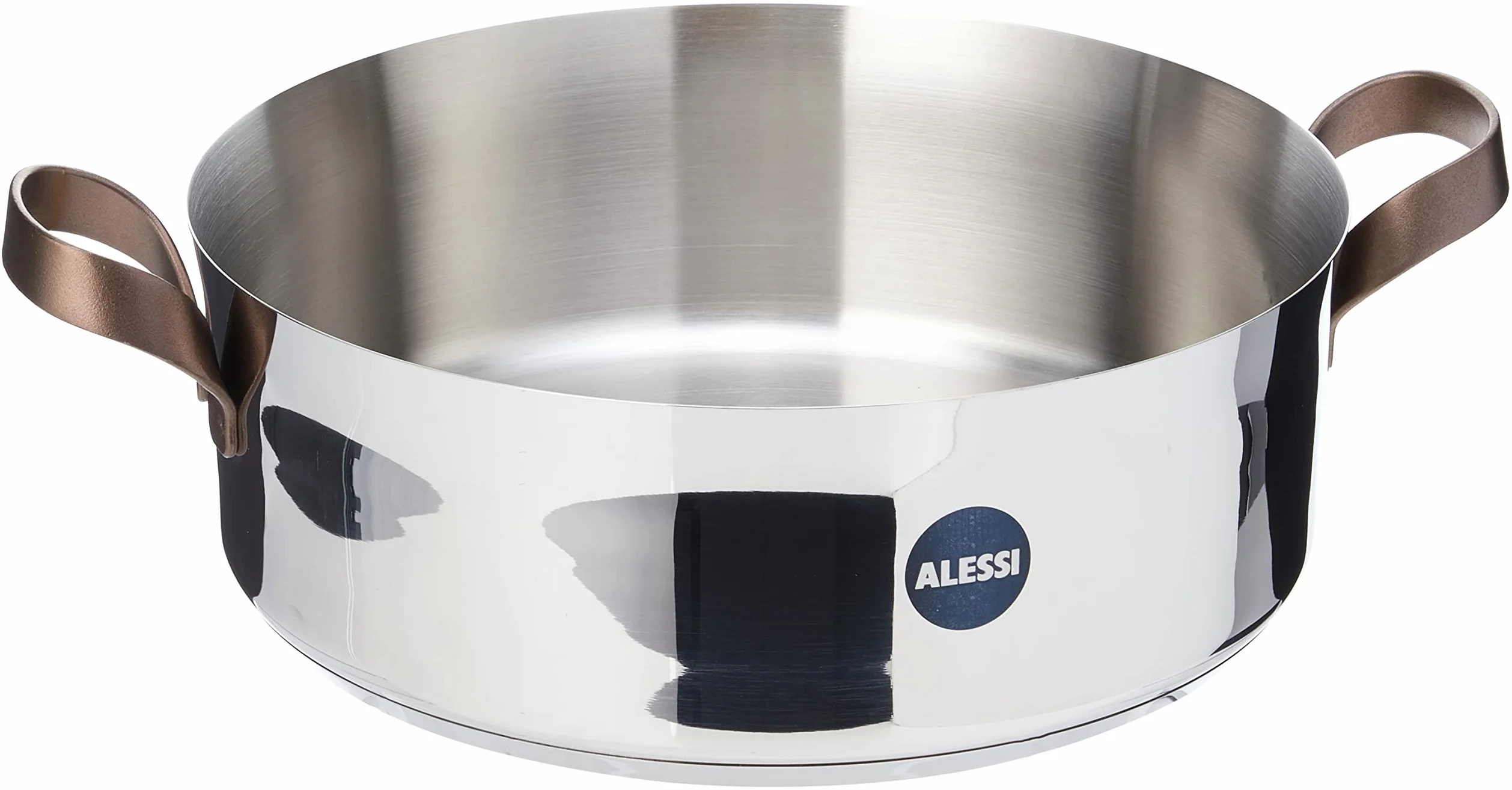 Alessi edo | PU102/28 - Casseruola Bassa a Due Manici in Acciaio Inox, Manici in Acciaio Inox con Rivestimento in PVD, Marrone