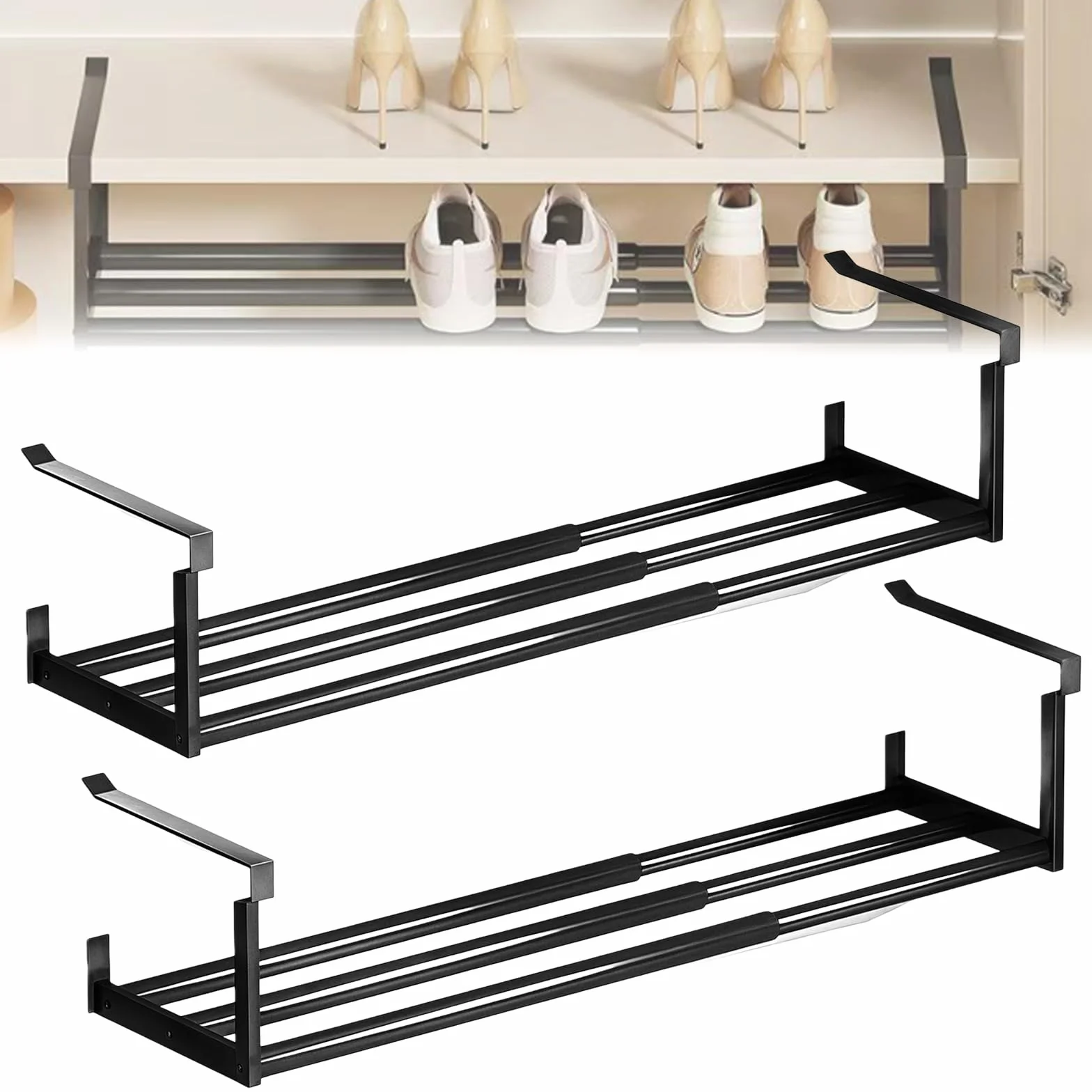 2 scaffali sospesi, 40 – 70 cm, scaffalatura telescopica, mensola sospesa, scaffale espandibile per armadio, scarpe, cucina e stoccaggio