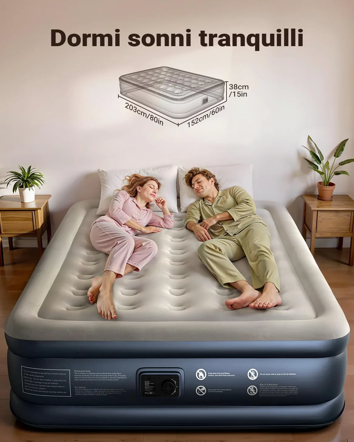 iDOO Letto Gonfiabile Matrimoniale, Auto Gonfiamento/Sgonfiamento Rapido in 3 Minuti, Materasso Matrimoniale Gonfiabile con Pompa Integrata, Materasso Gonfiabile per Ospiti-152x203x38 cm