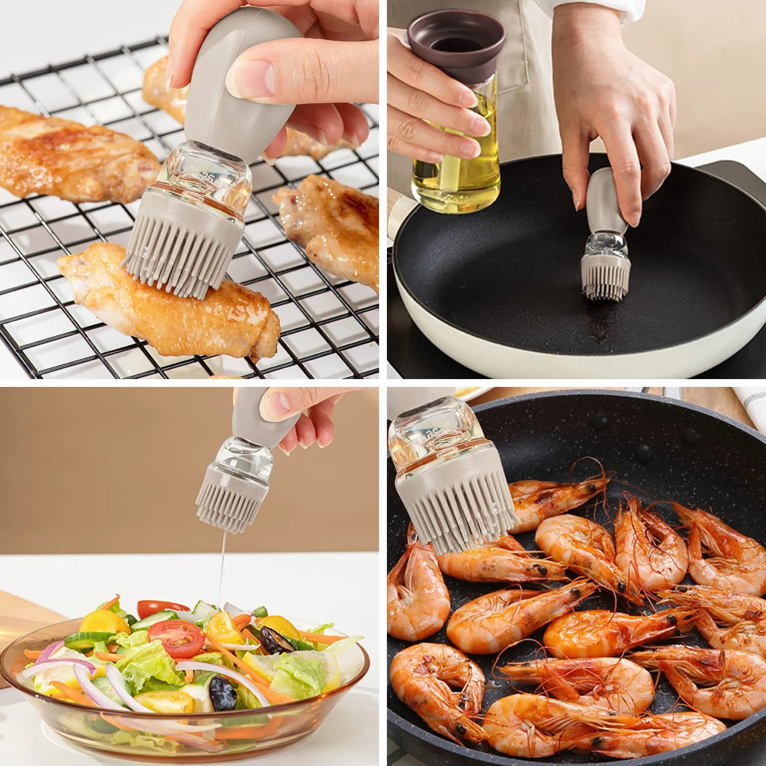Bottiglia di olio con Pennello in Silicone, Dosatore Olio Cucina, Dispenser per Liquido con Spazzola (Marrone)