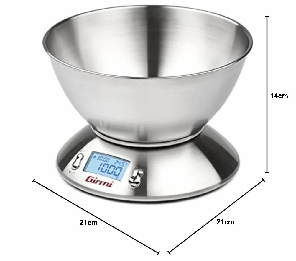 Girmi PS85 Bilancia Elettronica da Cucina 5 kg 1 g Inox Timer TARA