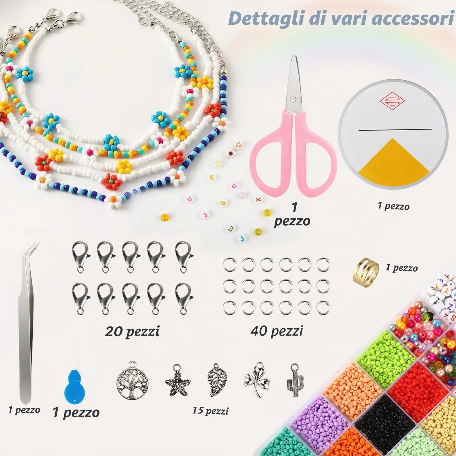 Kit per creare braccialetti con perline, 4500+ perline per braccialetti e collane fai da te, regalo artigianale per bambini
