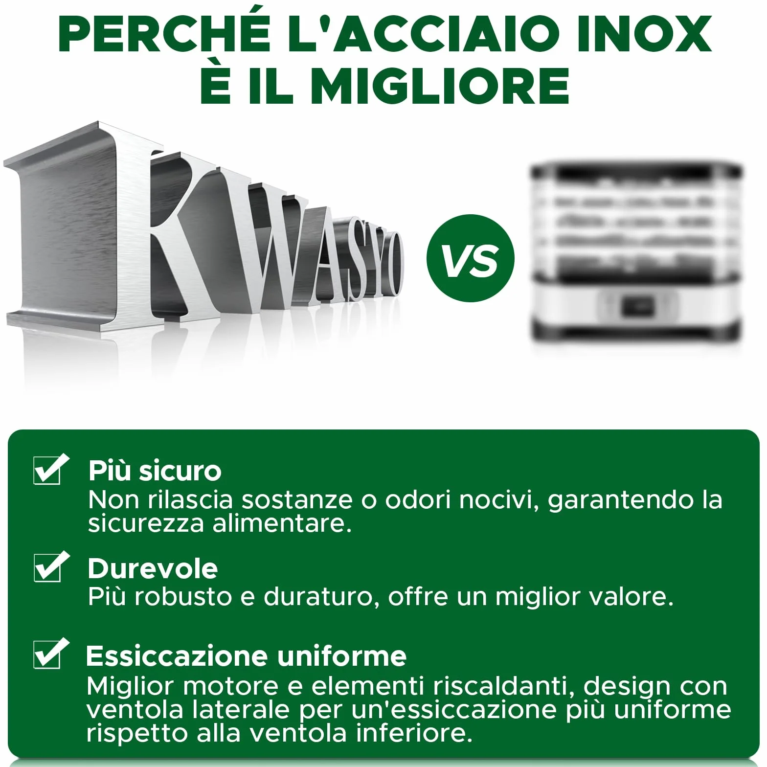 Kwasyo Essiccatore Alimentare Acciaio Inox, 8 Vassoi Con Display LCD, 24 ore Timer, 30-90°C Temperatura Regolabile,500W Essiccatore di Frutta e Verdura, Vassoi Lavabili in Lavastoviglie