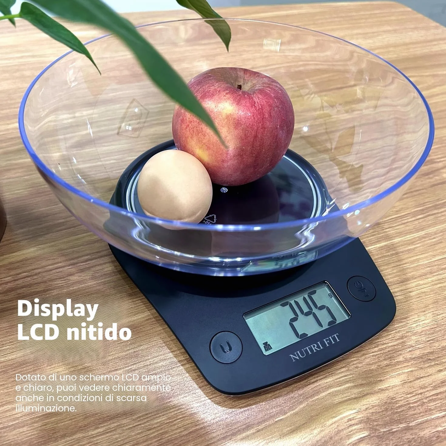 NUTRI FIT Bilancia digitale per alimenti con ciotola da 2L, bilancia da cucina digitale per cucinare once e grammi, 4 unità con precisione 0,1 oz/1 g, ampio display LCD-Nero