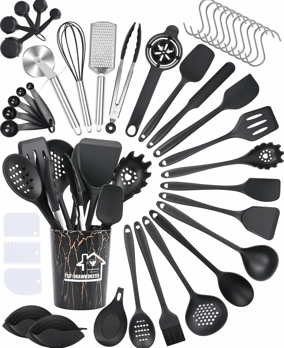 Czemo Utensili Cucina Silicone 44 Pezzi Set Mestoli Cucina Silicone Resistente al Calore Antiaderenti Utensili da Cucina con Secchio Portaoggetti, Lavabile In Lavastoviglie