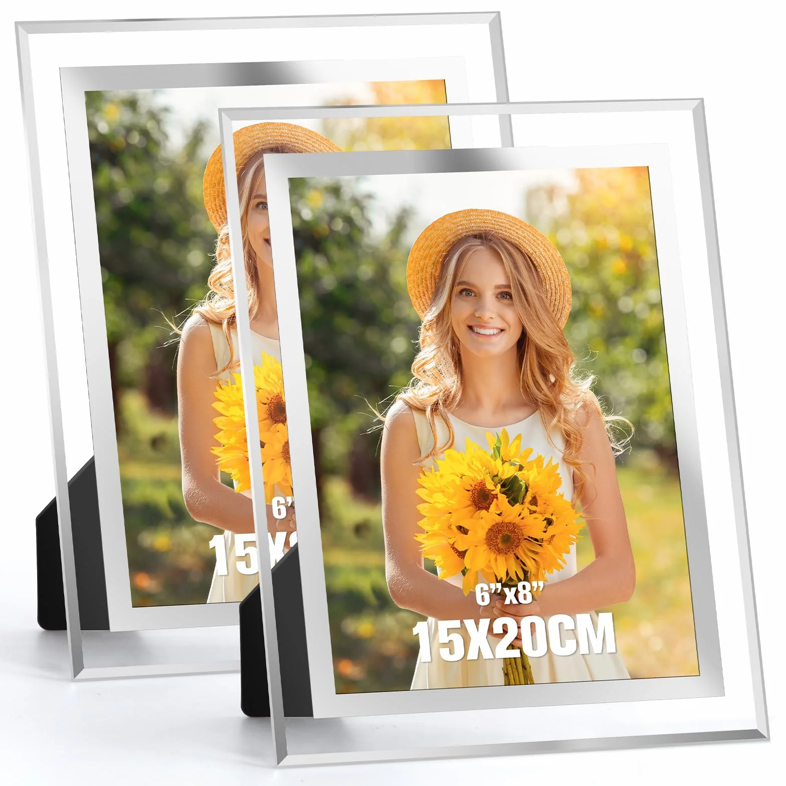 2 Pezzi Cornice Foto 15x20 cm in Vetro, Cornici per Foto 20x15, Moderno Trasparente Portafoto da Tavolo in Argento per Matrimonio, Case, Ufficio, Regalo, Orizzontale o Verticale
