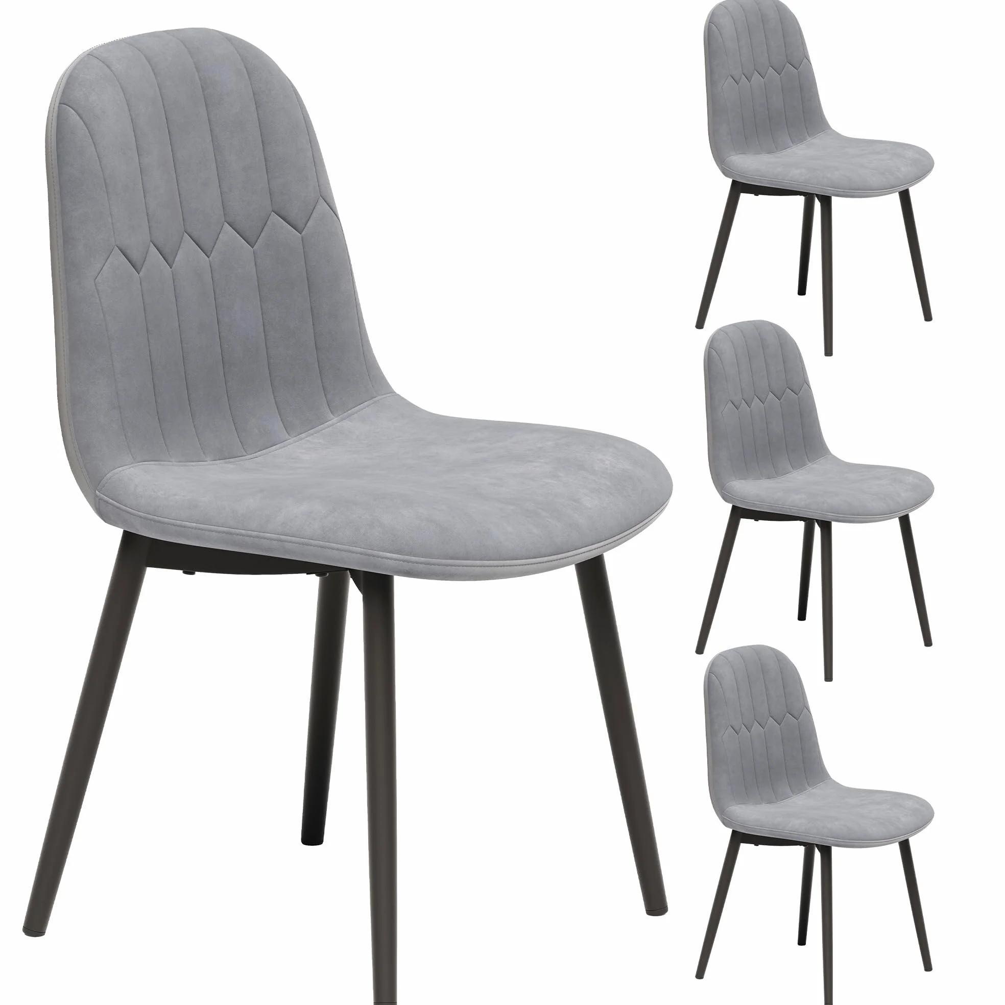 APICIZON Set di 4 sedie da pranzo in velluto, imbottite, schienale ergonomico, gambe in metallo, design retrò migliorato, per cucina, sala da pranzo, grigio