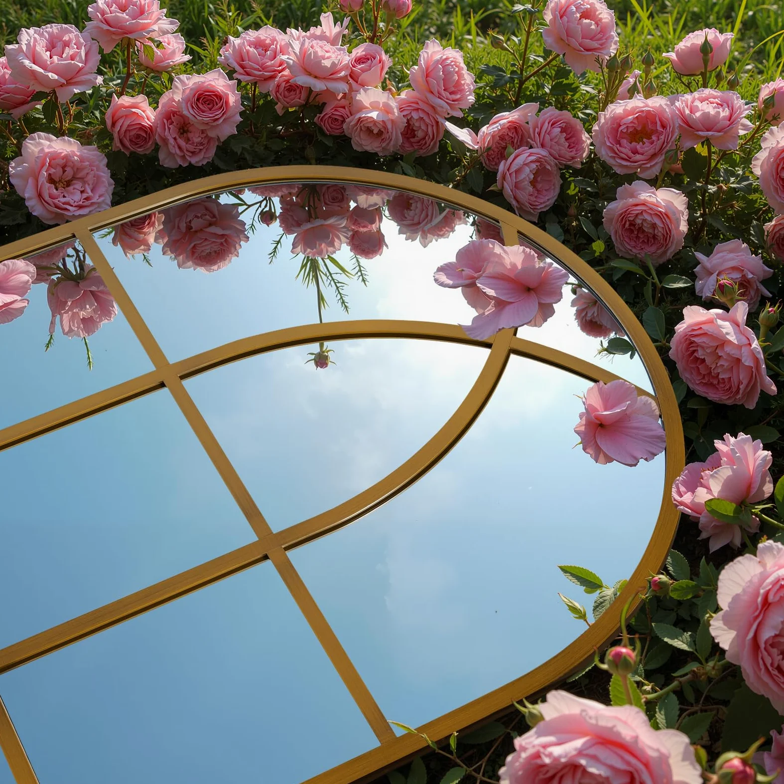 Reflix Specchio ad arco per finestra, 75 x 120 cm, specchio da parete per decorazione giardino all'aperto, specchio ad arco gotico invecchiato con cornice in alluminio per corridoio, soggiorno, camera
