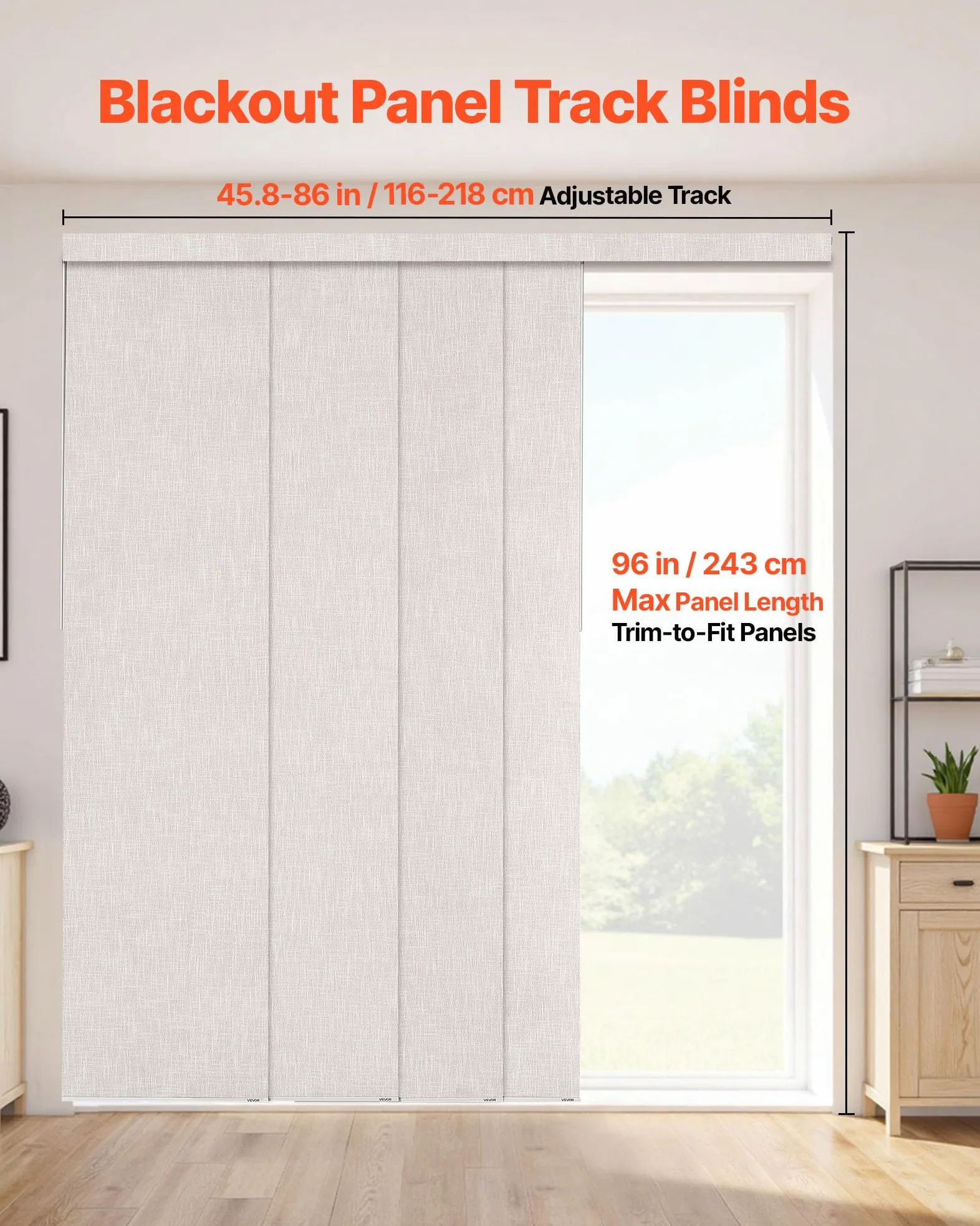 VEVOR Tende a Pannello Binario Estensibile Larghezza tra 116 cm e 218 cm Tende a Pannello per Privacy da Casa Balcone Salone, Oscuranti Verticali Scorrevole per Porte Scorrevoli (Grigio Chiaro)