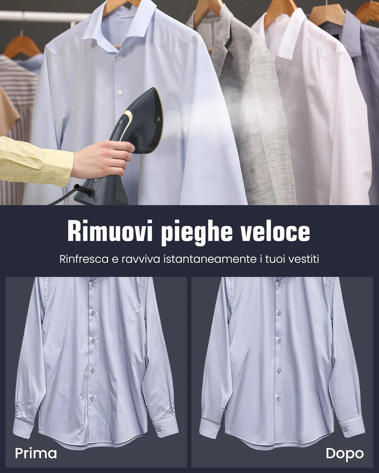 BEAUTURAL Ferro da Stiro Verticale a Vapore 2 in 1 per Abbigliamento, Portatile e Potente da 1500W con Vapore Istantaneo, Riscaldamento Rapido in 30 Secondi e Spegnimento Automatico (220-240V)