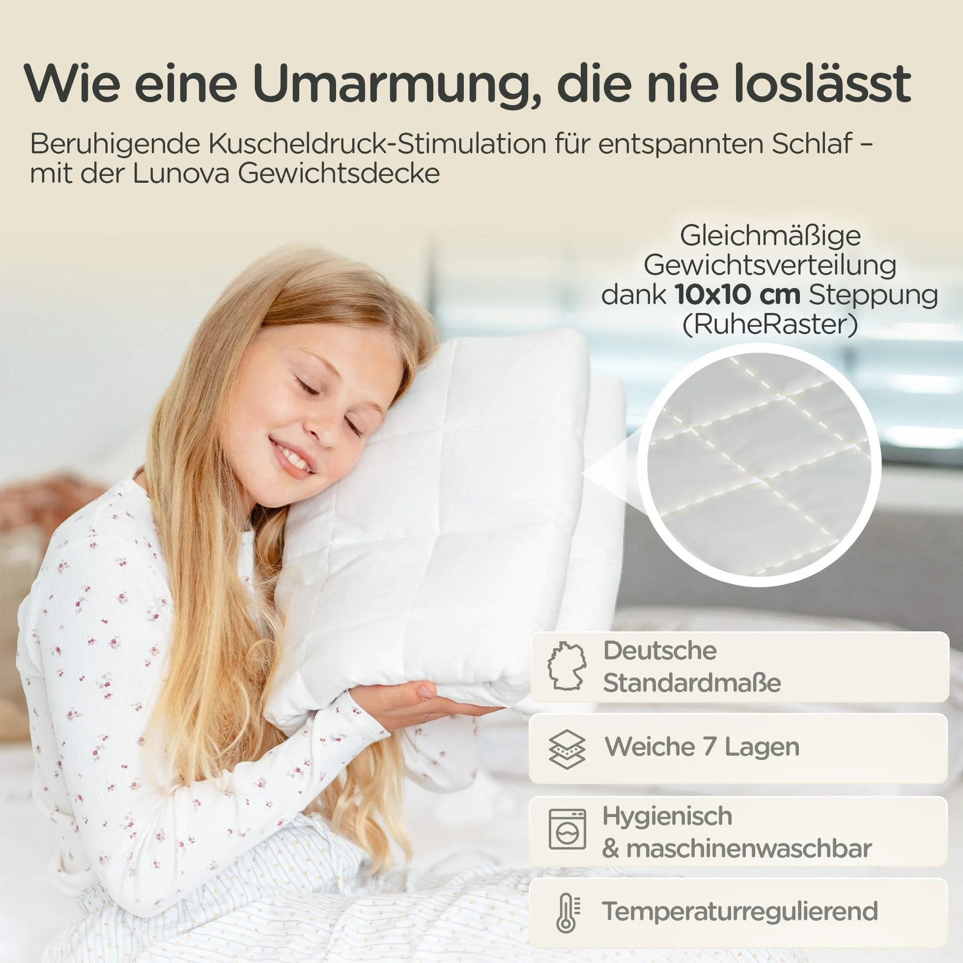 LUNOVA Coperta pesi per bambini, 4 kg (135 x 200 cm), coperta pesante per un sonno migliore e un riposo interno, in cotone Oeko-TEX, lavabile, ideale per 35-45 kg di peso corporeo, peso corporeo