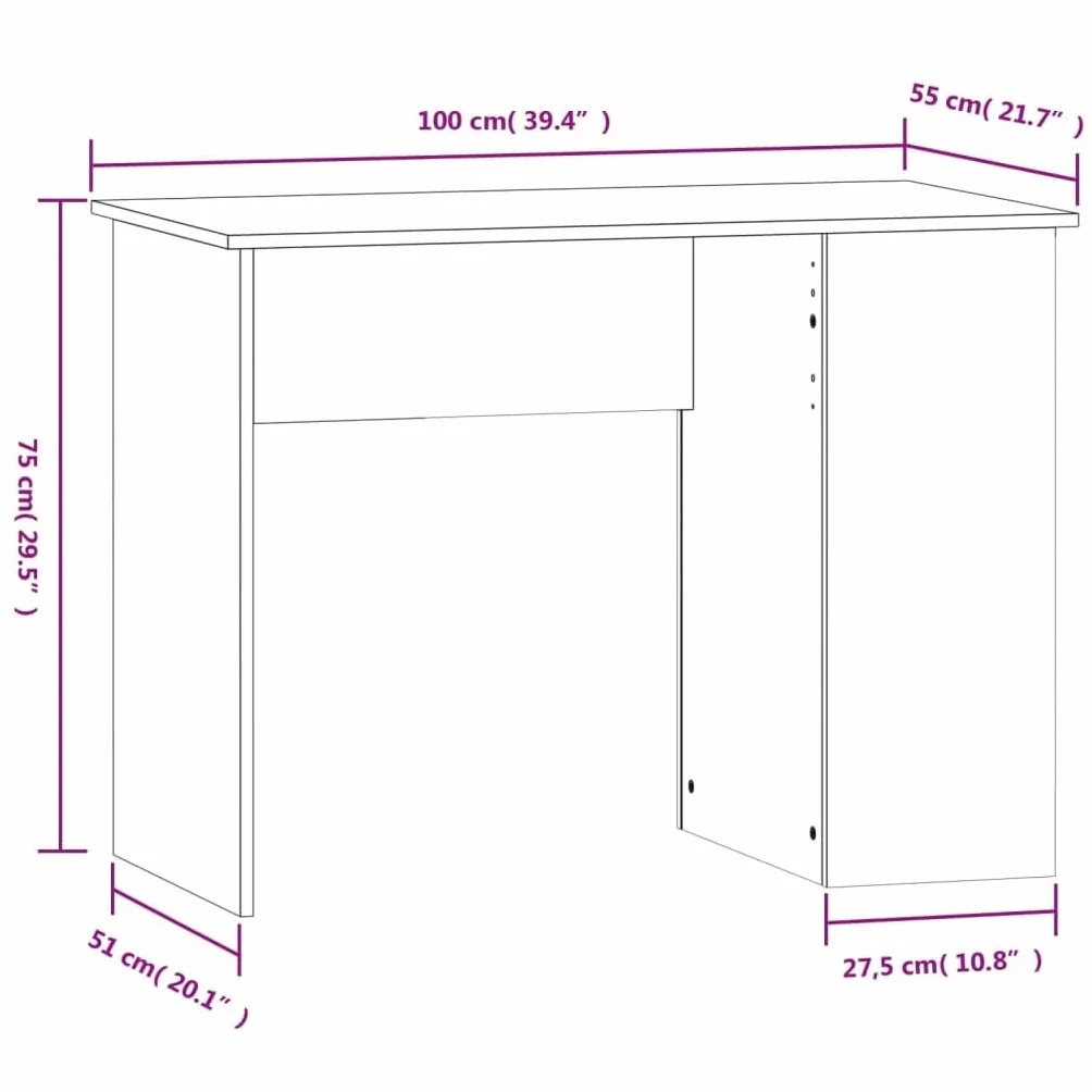Scrivania bianca lucida, 100 x 55 x 75 cm, scrivania per computer con 2 scomparti, in legno, per studio e ufficio, moderna scrivania da ufficio con spazio per libri e raccoglitori