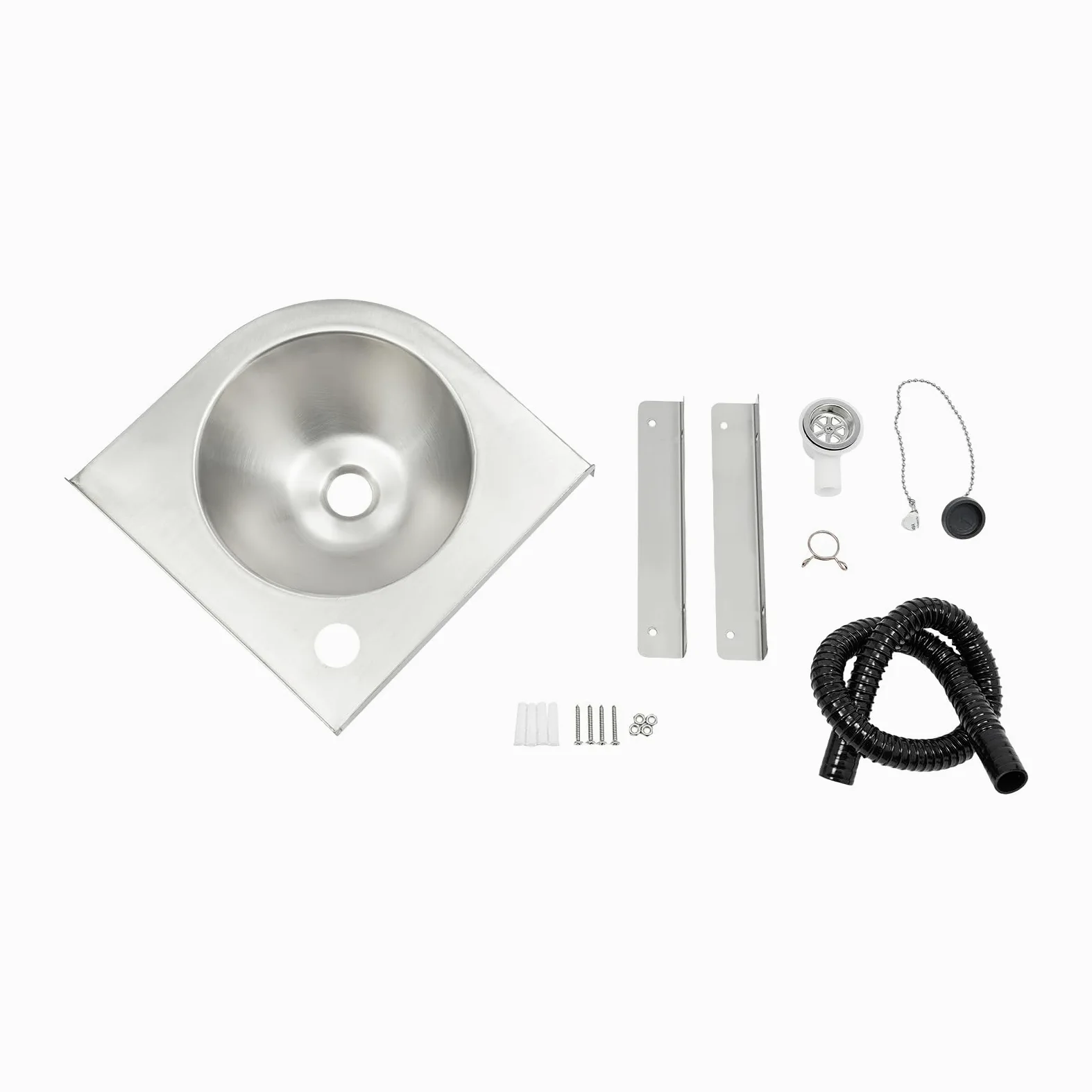 Lavabo in acciaio inox, 30,5 x 30,5 cm, lavello da parete in acciaio inox 304 da 1,2 mm, lavello angolare con scarico, staffe, senza rubinetto, per camper, bagno, cucina