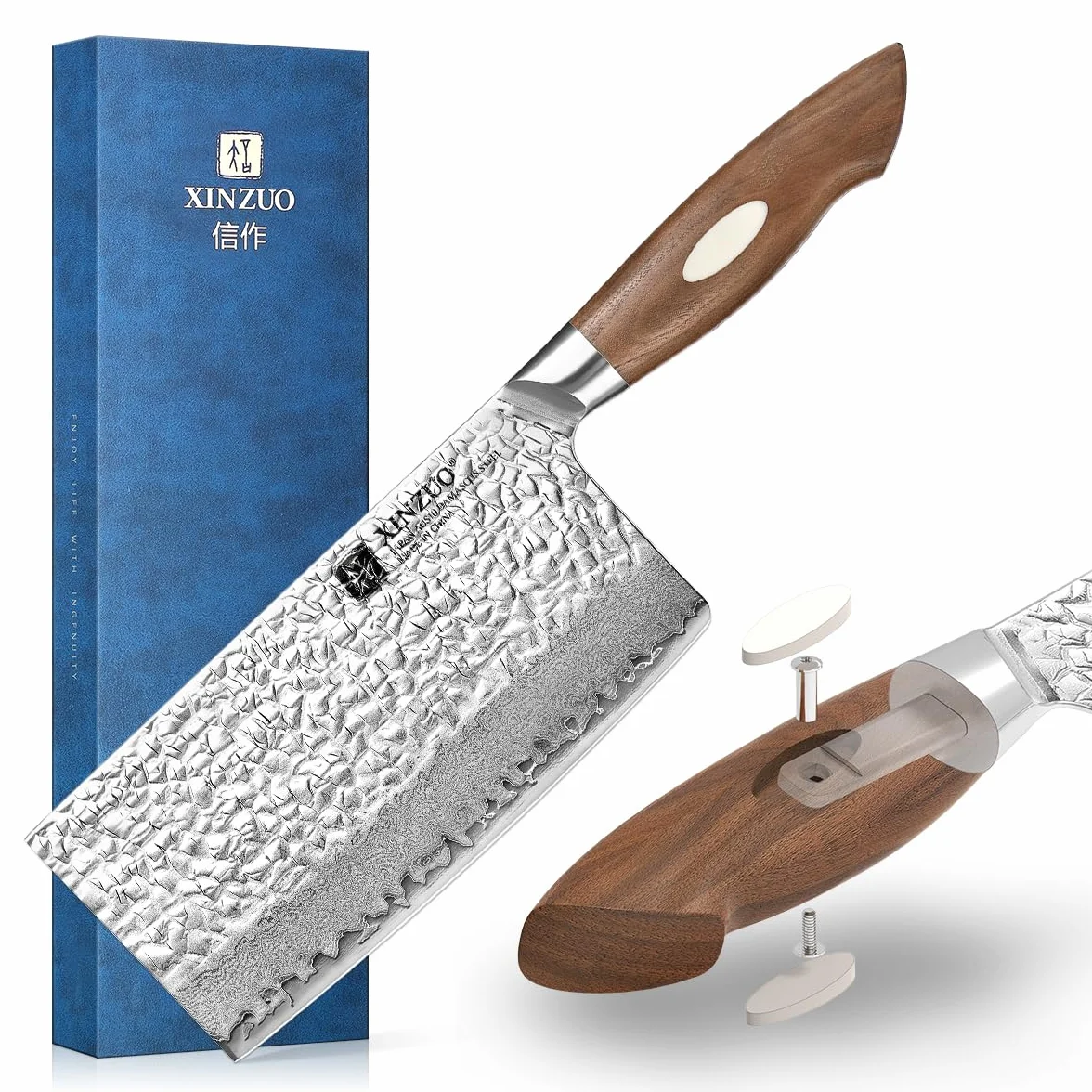 Coltello a Mannaia Damasco AUS-10 18.3cm - XINZUO Acciaio Giapponese