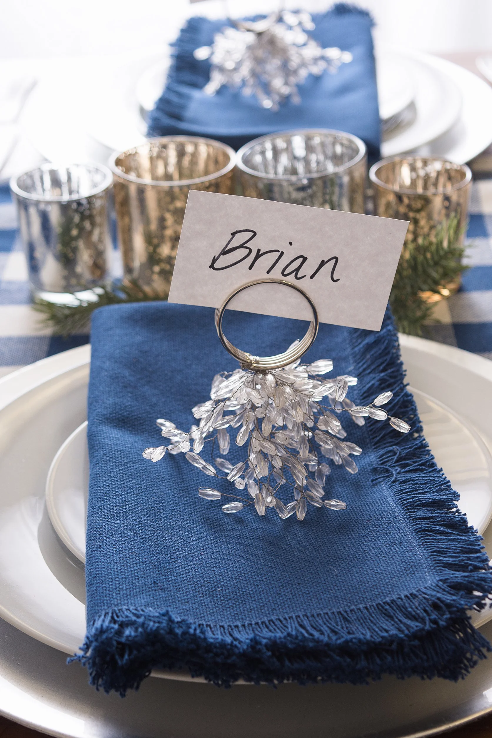 DII Set di 6 portatovaglioli decorativi per decorazioni da tavolo e festa del Ringraziamento, diametro 10,2 cm, perline argentate Starburst, decorazione da tavolo