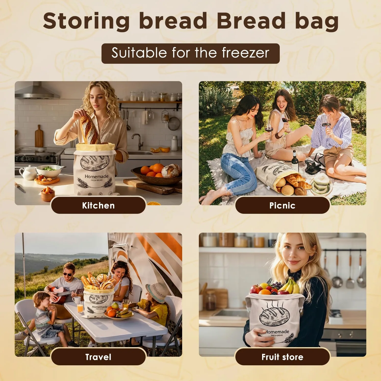 Lot di 2 Sacchetto Pane Cera D'api con Zip, 43×33 cm Sacchetti per Pane in Cera D'api, Congelatore, per Pane a Lievitazione Naturale Fatto in Casa