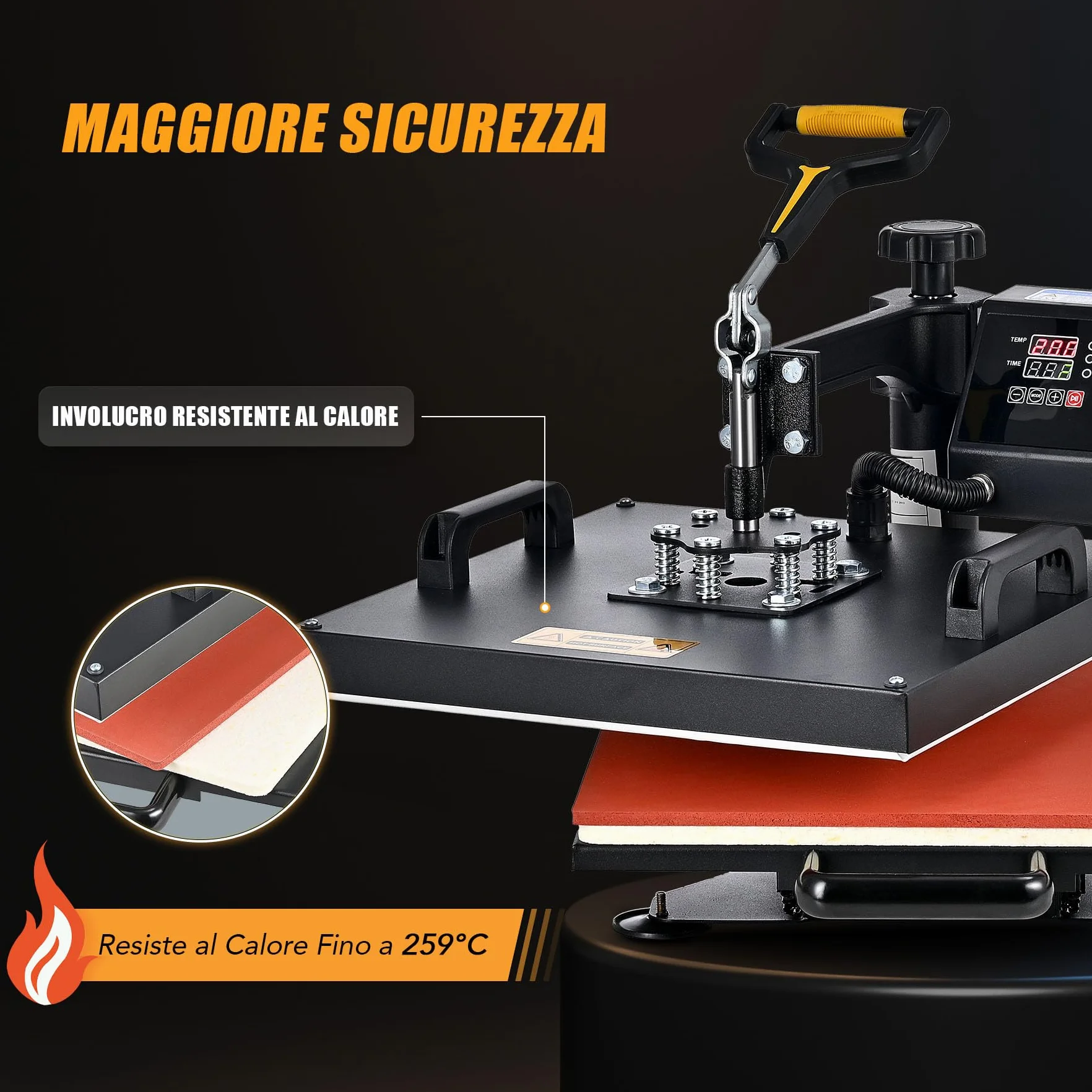 CREWORKS 8 IN1 Pressa a Caldo 38 X 38CM Pressa di Calore 1400W Termopressa Macchina per Sublimazione Digitale Rotazione a 360 Gradi Pressa a Caldo per Magliette Cappellini T-Shirt Tazze Piatti
