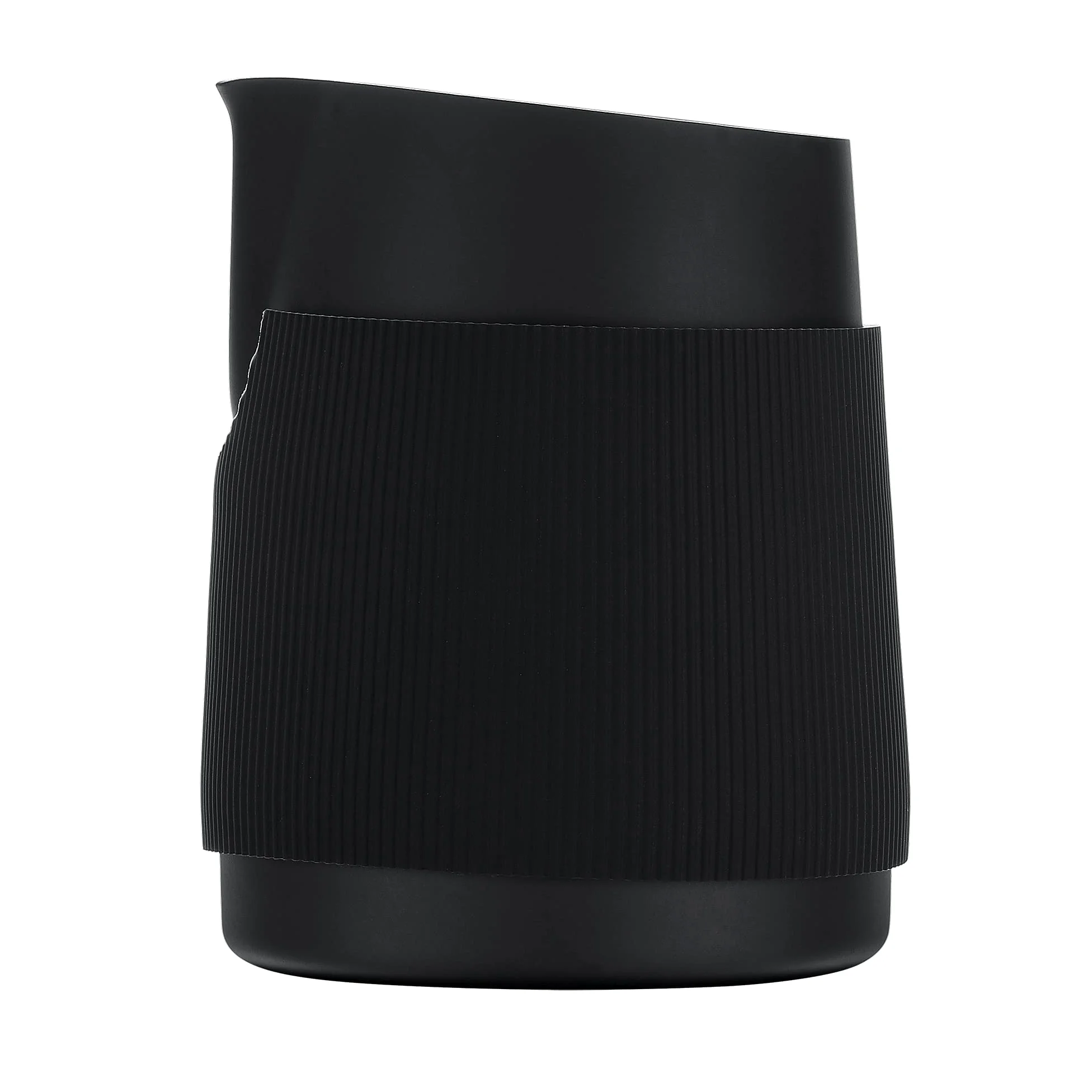 Normcore Brocca per latte senza manici, brocca per caffè espresso a vapore con beccuccio rotondo, brocca schiumalatte in acciaio inox 18/8, nero antiaderente, strumenti da barista premium, nero, 450