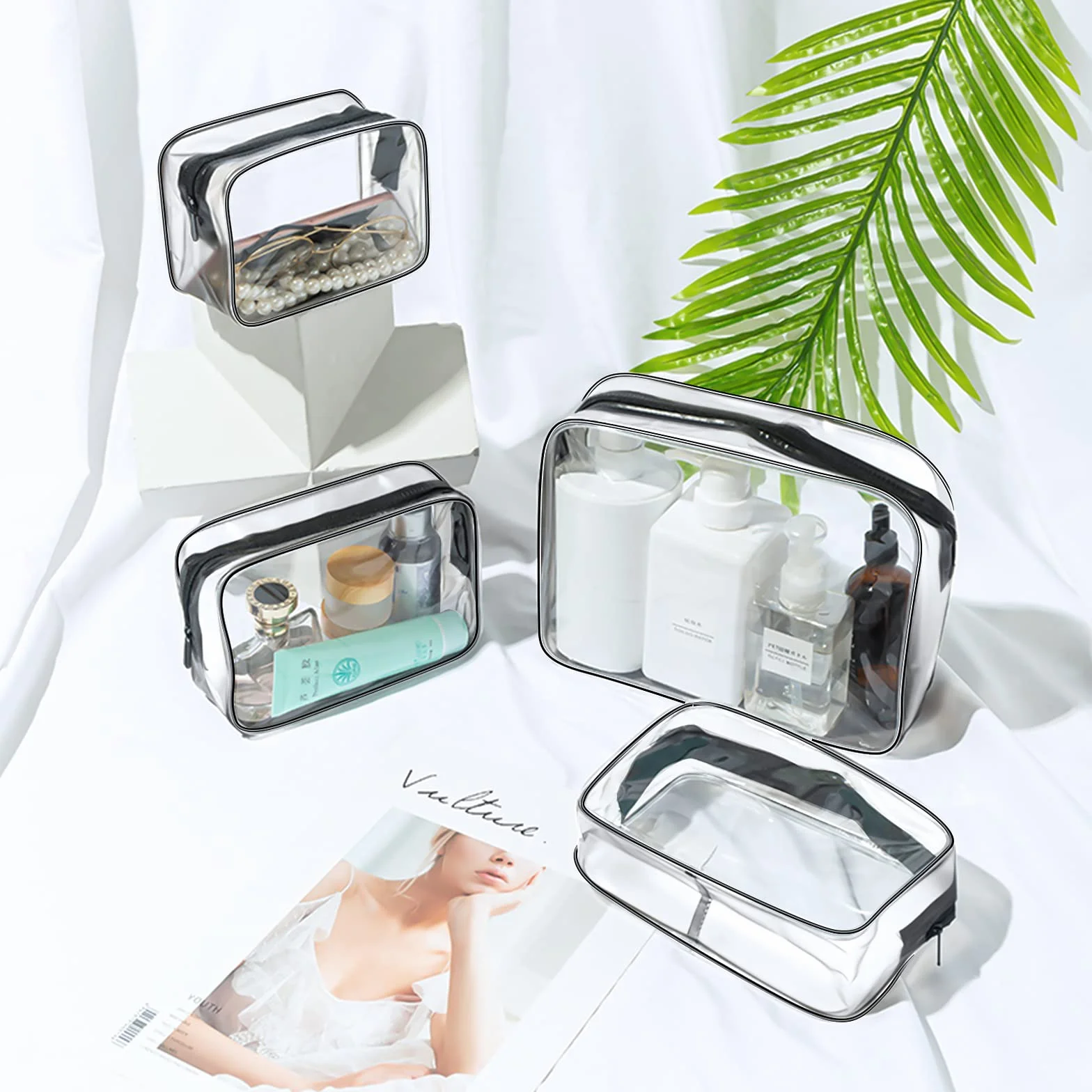 Aucuu Beauty Case Trasparente 4 Pezzi Borse Impermeabili Borsa da Viaggio per Cosmetici