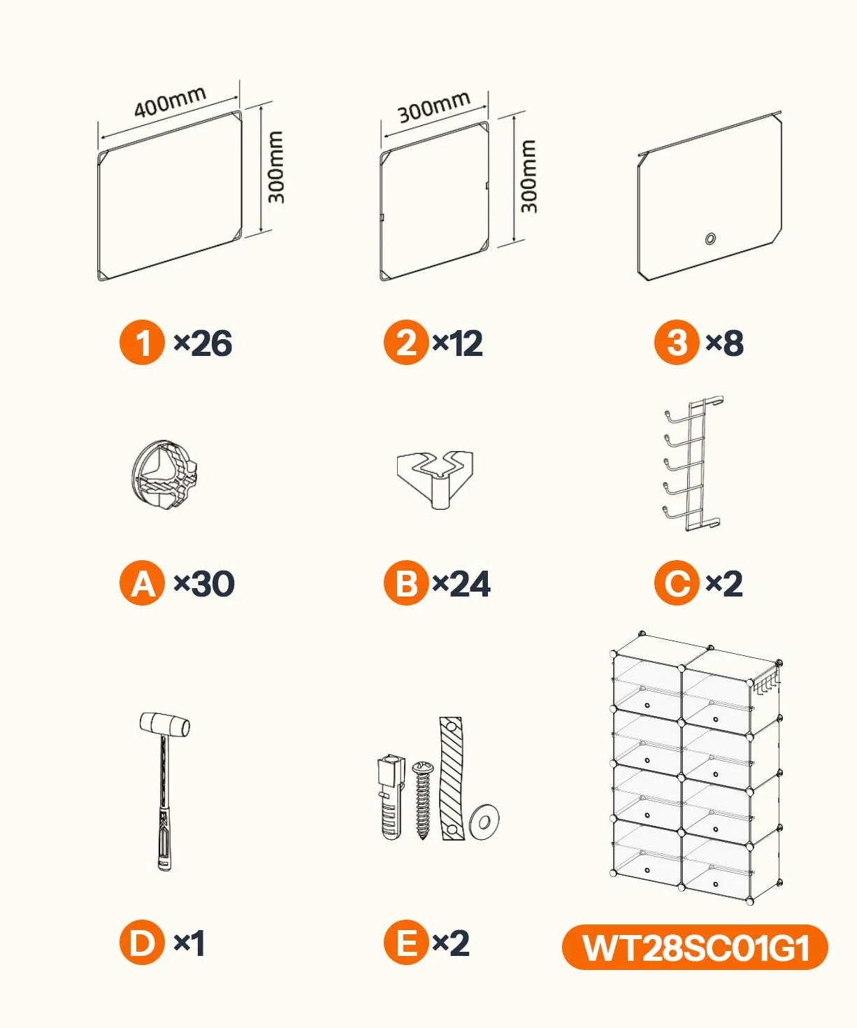 HOOBRO Scarpiera 8 Scomparti con Sportello, Scaffale Componibile in Plastica 40x30x30 cm, Bianco