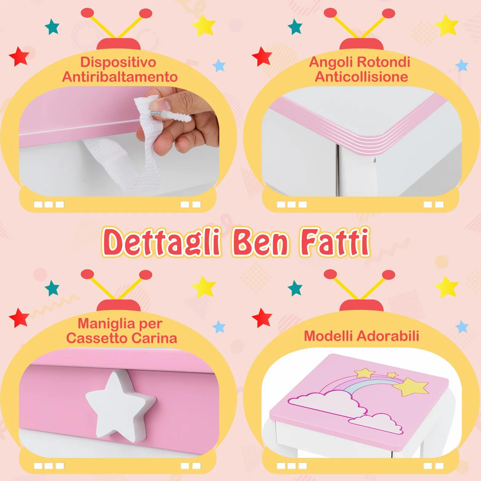 COSTWAY Set Toeletta per Ragazza, Toeletta Trucco per Bambini con Sgabello, Specchio Staccabile e Cassetto, Postazione Trucco in Legno per Cameretta 49.5 x 35.5 x 89cm (Bianco)