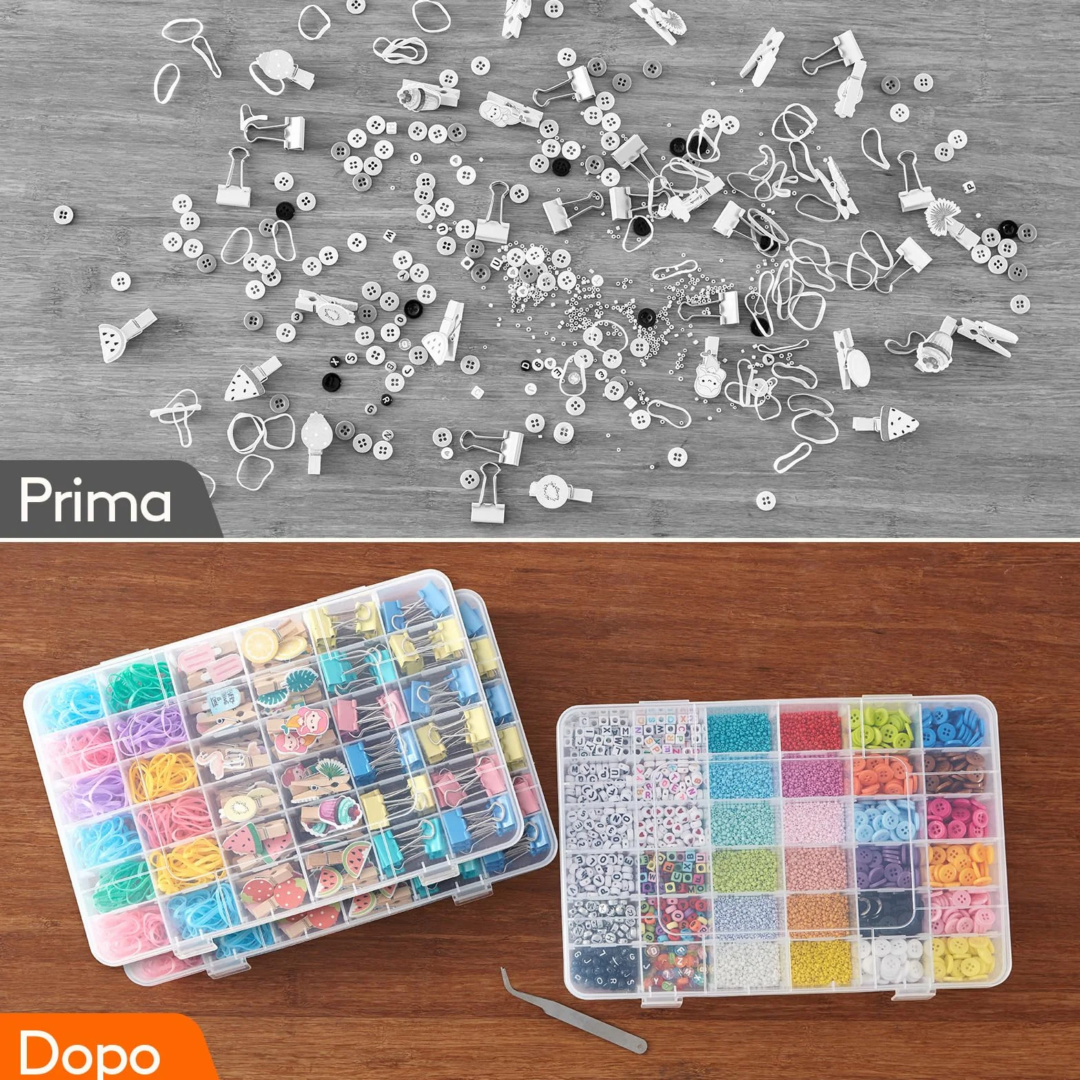 Lifewit Scatole Plastica con Coperchio, Contenitori Organizer 36 Divisori Regolabili, 2 Pezzi