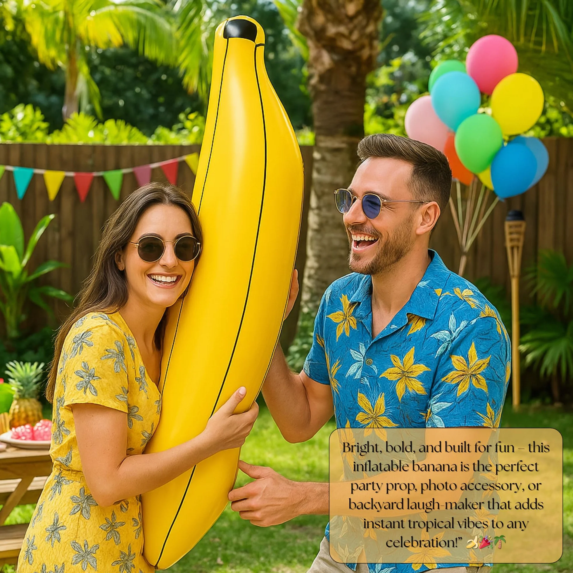 Banana gonfiabile 162 cm - Banana gigante gialla gonfiabile per feste, piscina, addio al nubilato, travestimento, tema giungla, fototessera, eventi estivi e accessori decorativi divertenti per età 16+