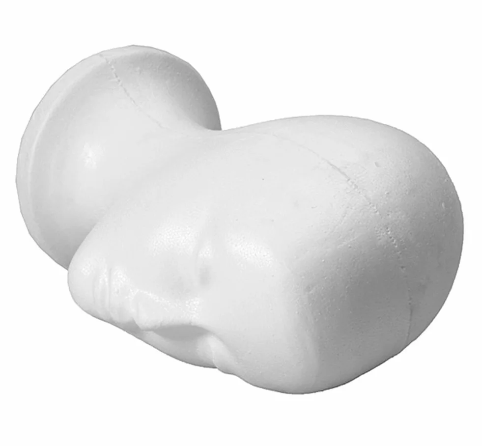 Testa di manichino in polistirolo per parrucche, occhiali e cappelli