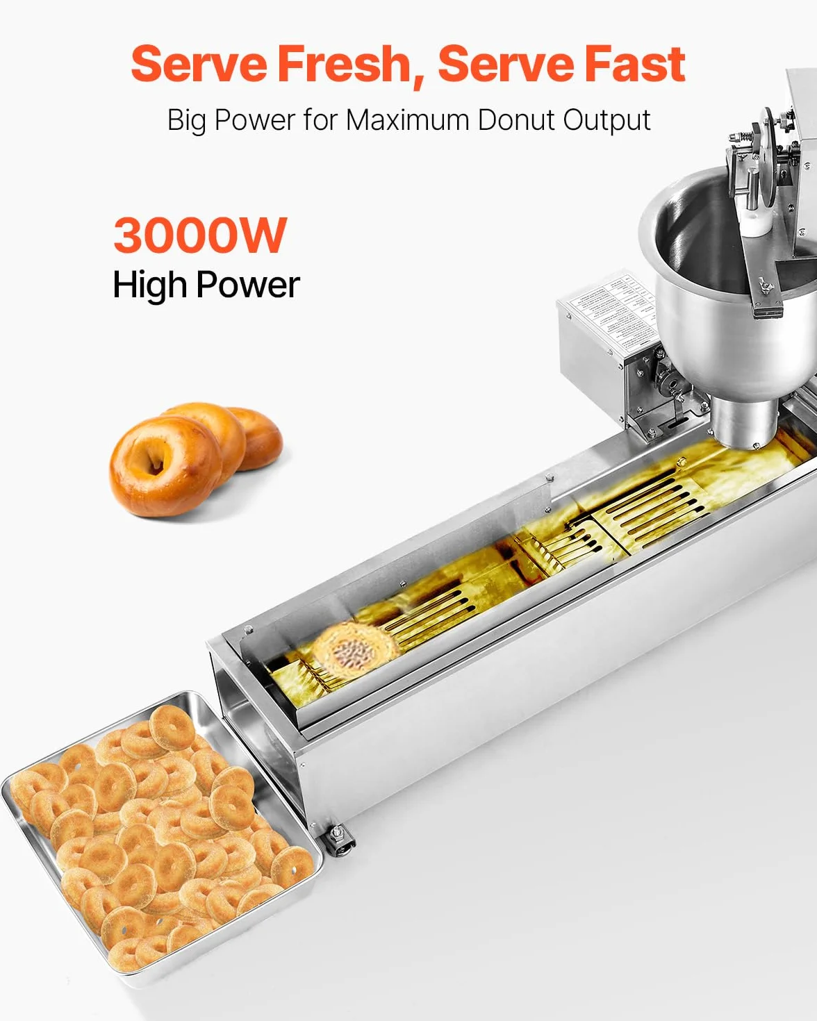 VEVOR Macchina Automatica per Ciambelle, Attrezzatura Commerciale per Ciambelle a 1 Fila, Macchina in Acciaio Inox Intelligente per Ciambelle con Stampi da 3 Dimensioni 90 Pezzi Ogni Ora