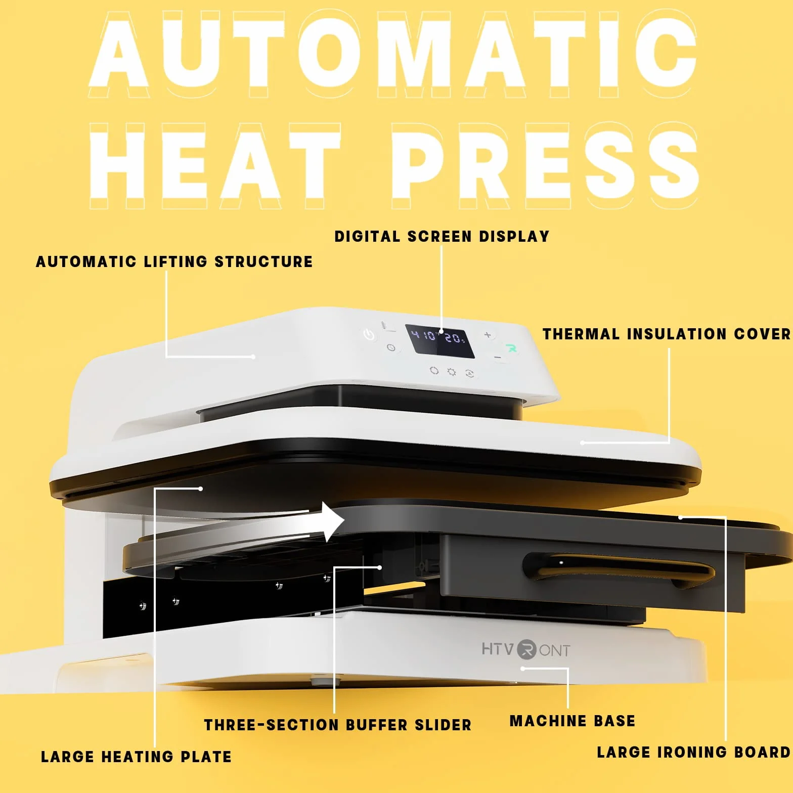 HTVRONT Pressa termica automatica per magliette 38 x 38 cm Smart T shirt a rilascio automatico Professionale per sublimazione
