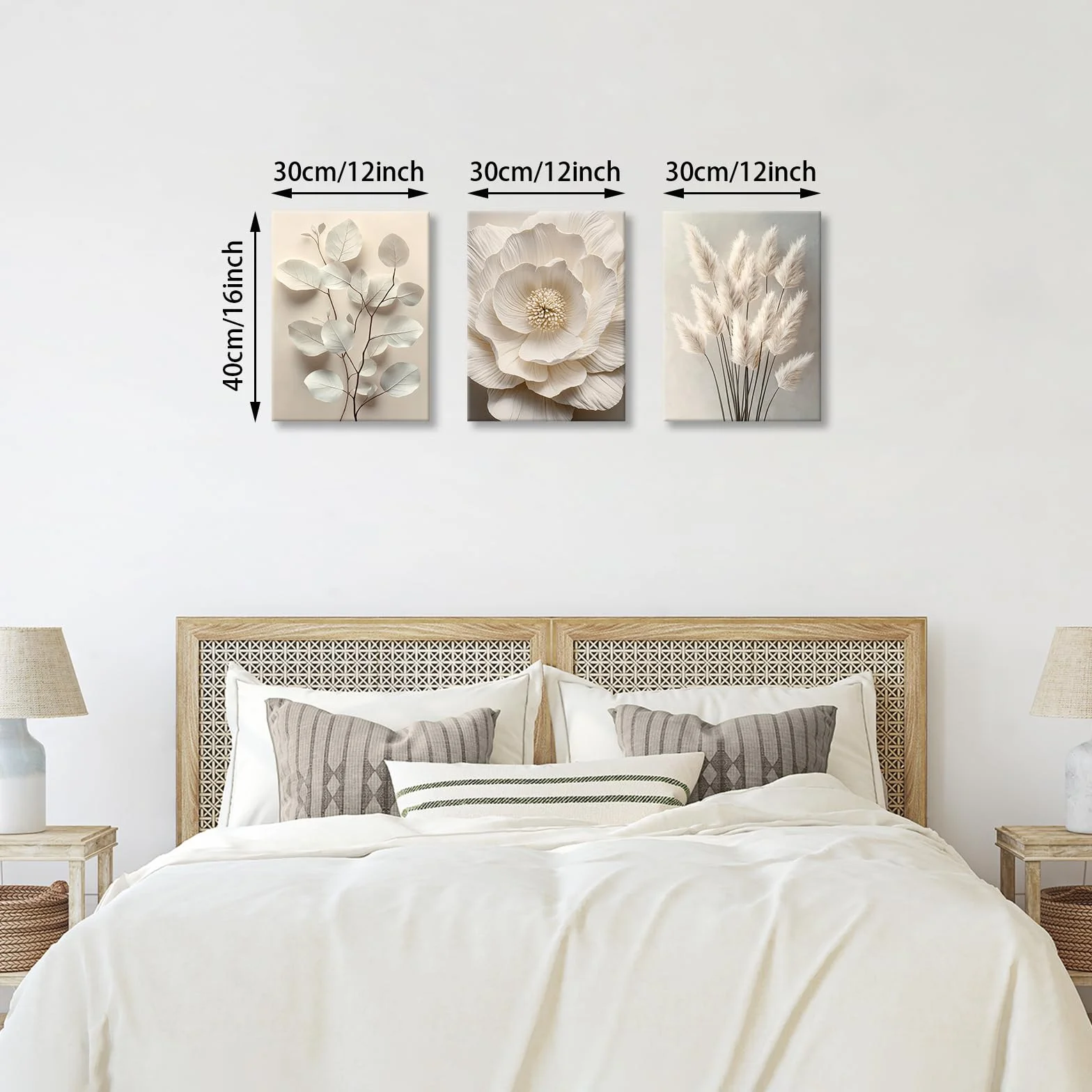 Neutro Beige Floreale Pianta Stampa su Tela Con Cornice Boho 3D Texturizzato Fiore Botanico Quadri Moderni Decorazione Murale 30x40cmx3
