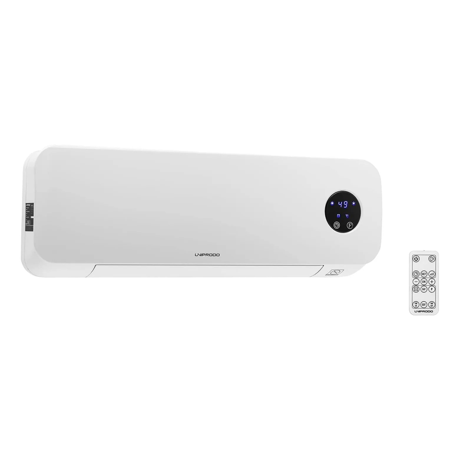 UNI_HEATER_10 - Termoventilatore in ceramica, da 10 a 49 °C, 1.000 W/2.000 W, telecomando, riscaldatore elettrico, termoventilatore in ceramica