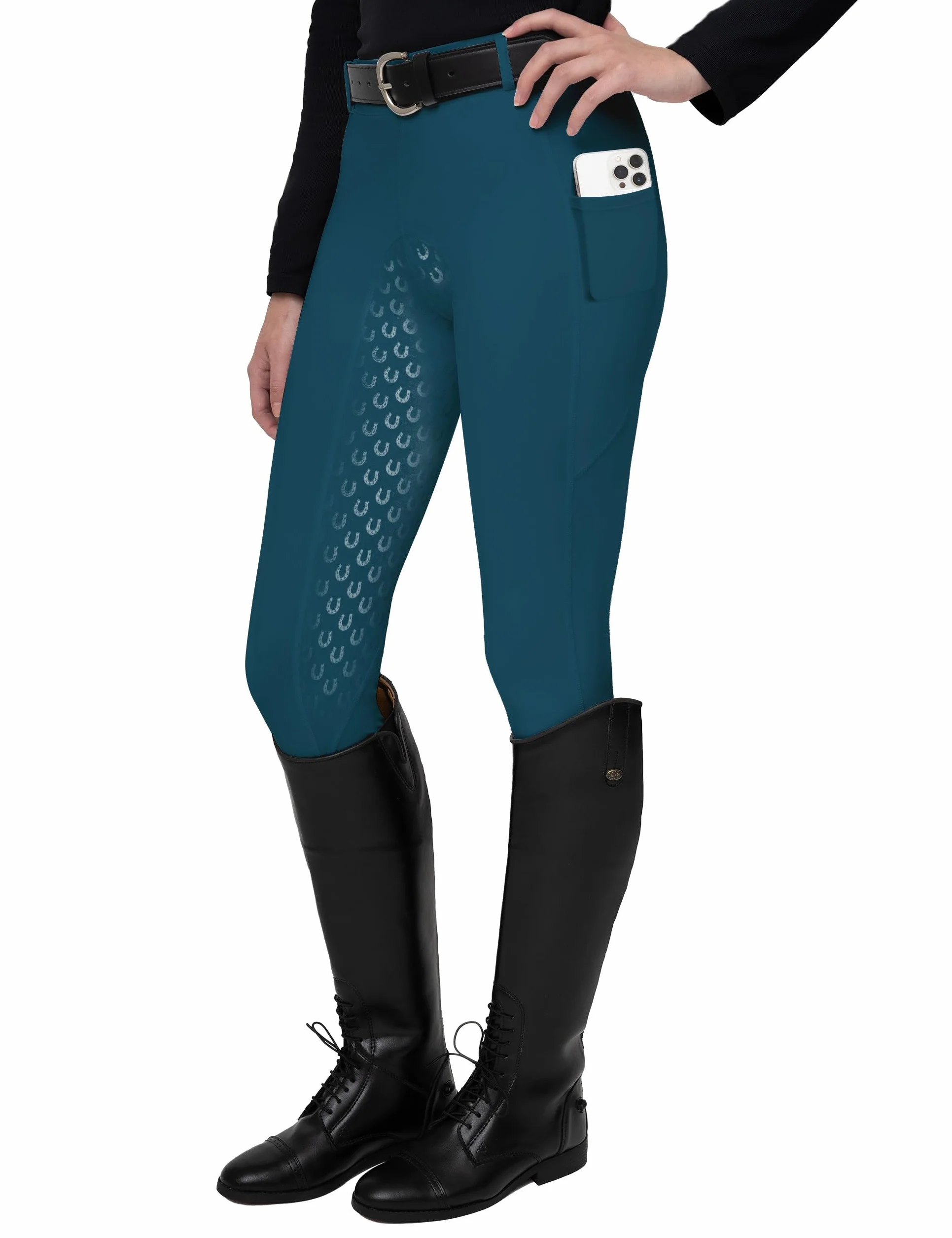 Leggings da Equitazione da Donna in Silicone con Tasca per Cellulare e Passanti per Cintura