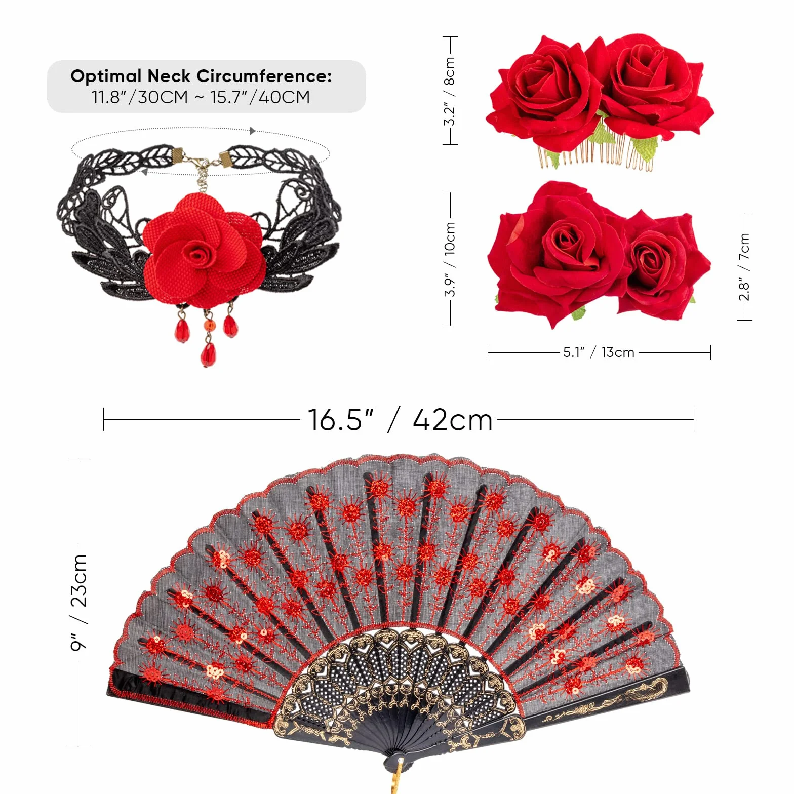DRESHOW 5 Pacco Spilla Fiore Accessori Capelli Sposa Clip Capelli Rosa Donne Ornamento Testa Ballerina Flamenco