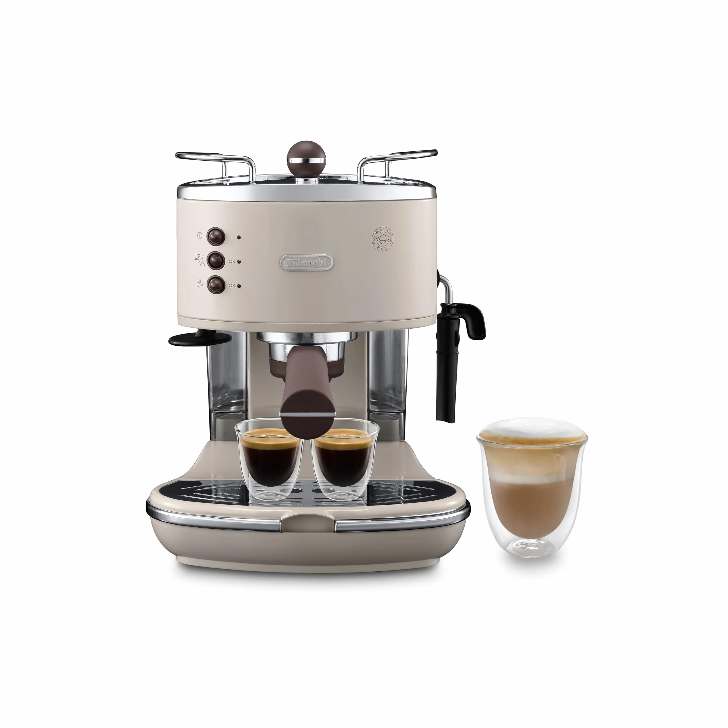 De'Longhi Icona Vintage ECOV 311.BG Macchina da Caffè Espresso Manuale e Cappuccino, Caffè in Polvere o in Cialde E.S.E., 1100 W, Beige