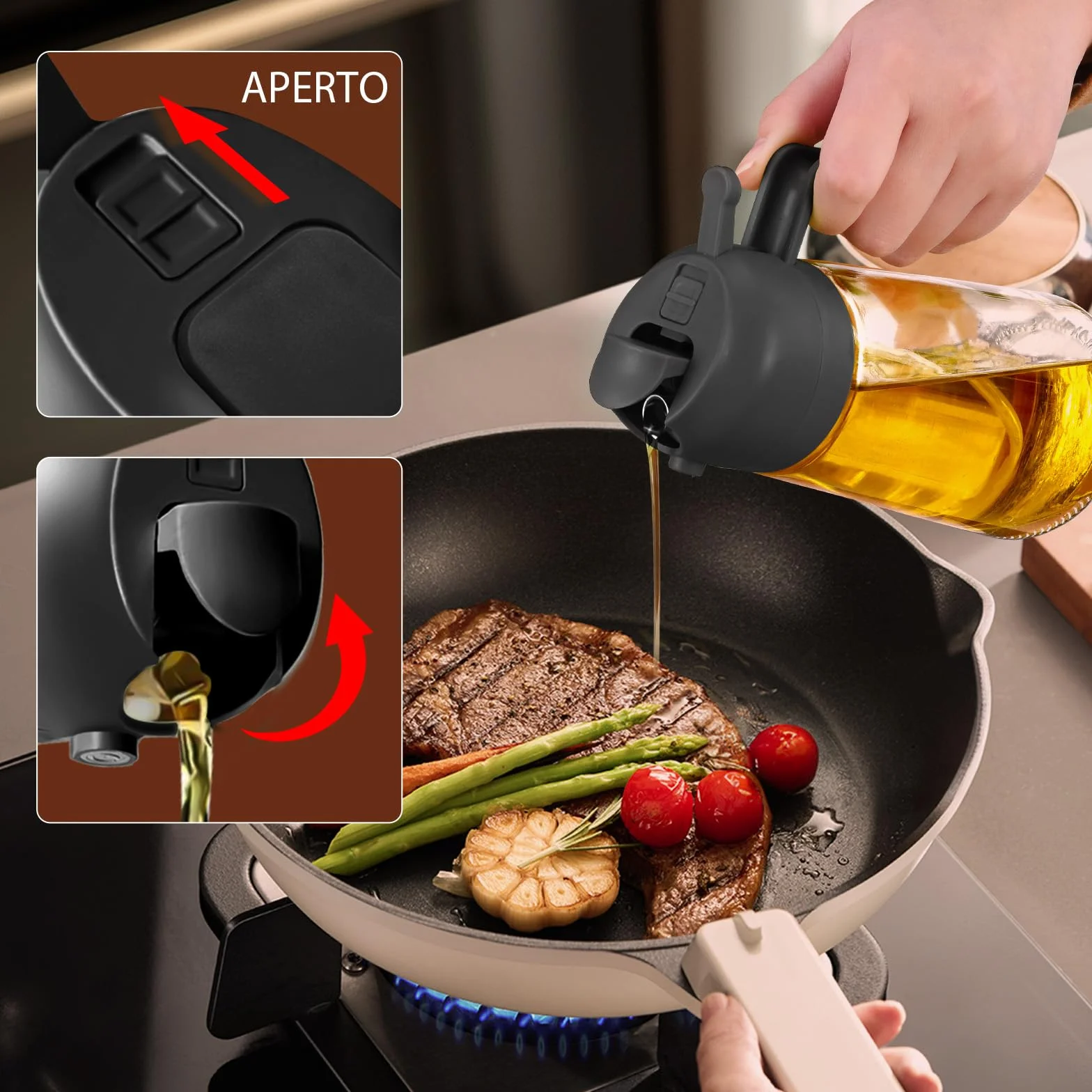 YARRAMATE Spruzzatore di olio da cucina 2 in 1, bottiglia di vetro 470 ml per friggitrice ad aria e barbecue