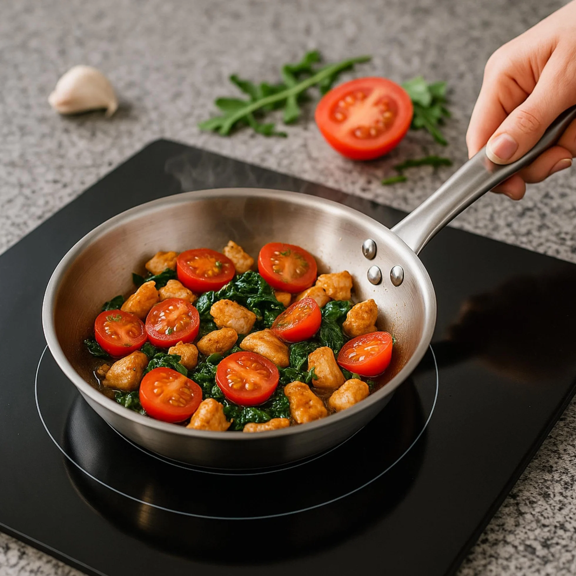 Well Home Set di 5 padelle Ø20Ø24Ø28Ø30Ø32cm in acciaio inox, adatte per induzione e senza antiaderente