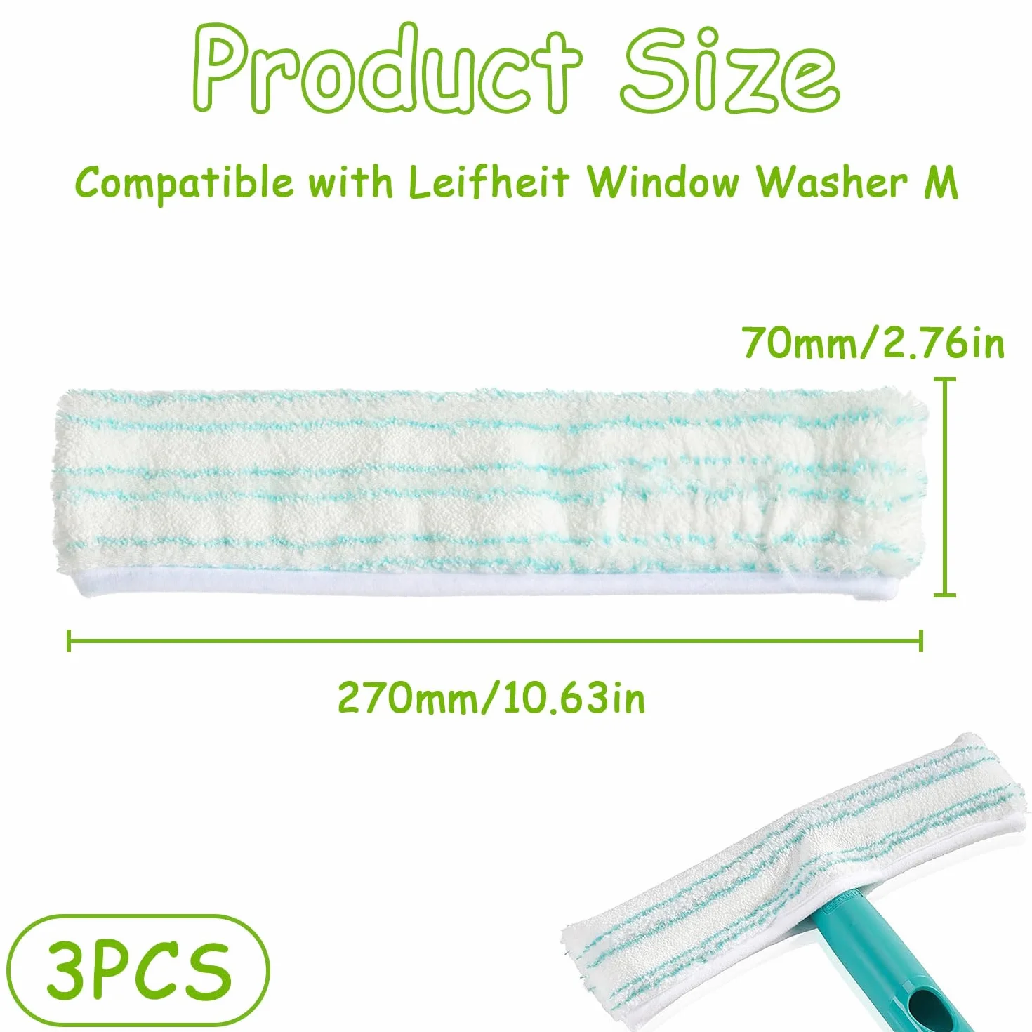 Leifheit Window Frame Cleaner M 27 x 7 cm Ricambio per Lavavetri, Copertura in Microfibra 3 Pezzi